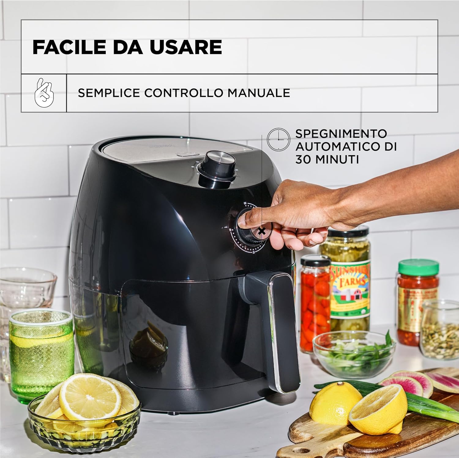 Friggitrice ad aria Crux da 3,5 L, preriscaldamento più veloce, frittura senza olio, cestello antiaderente e griglia di cottura lavabili in lavastoviglie, acciaio inossidabile, nero Friggitrice ad aria Crux da 3,5 L, preriscaldamento più veloce, frittura senza olio, cestello antiaderente e griglia di cottura lavabili in lavastoviglie, acciaio inossidabile, nero