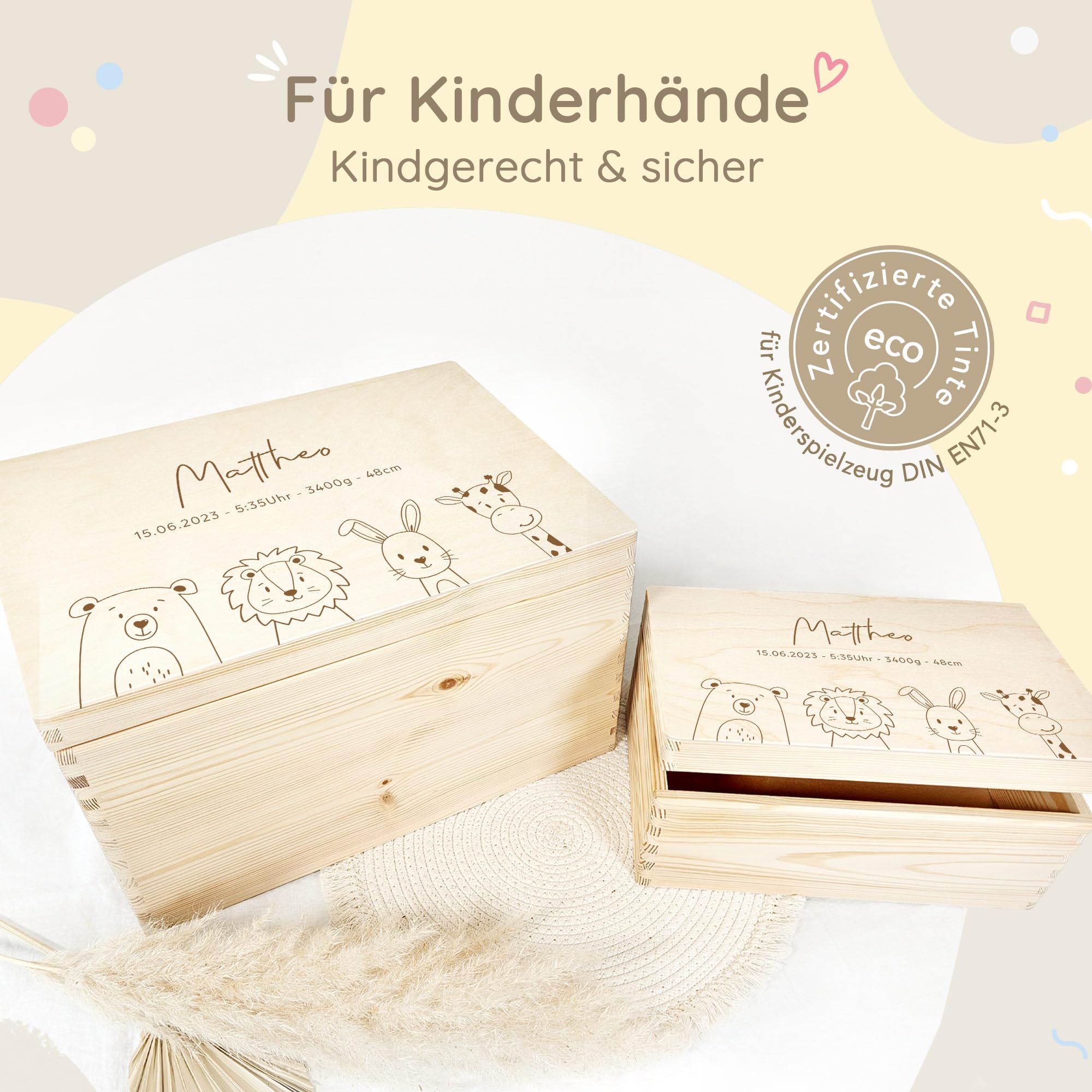 Little-Deco Erinnerungsbox Baby, personalisierte Holzkiste mit Deckel, Ideal zur Aufbewahrung von Erinnerungen und als Geschenk zur Geburt, Taufe für Mädchen und Jungen XHL1198-04