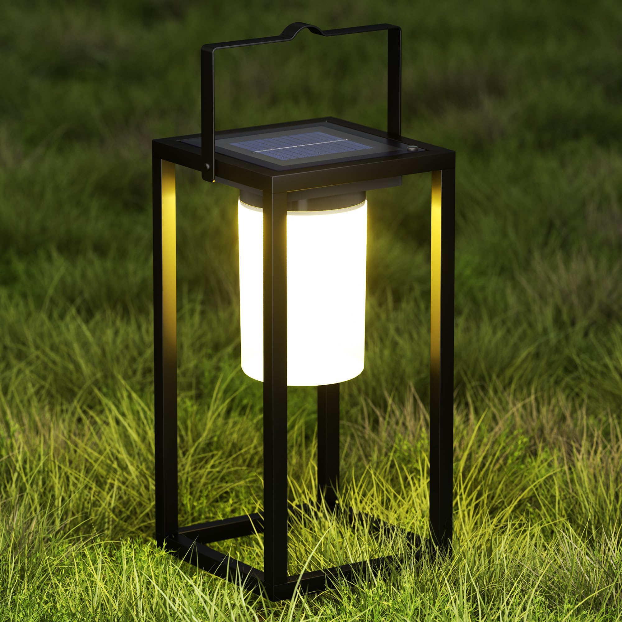 Photo 1 of Yongmao Outdoor Solar Lantern Table Lamp, Black Metal Portable Rechargeable Solar Lamp Waterproof Outdoor Lamps Decorative Large Outdoor Lanterns for Porch Patio Camping Walking Reading