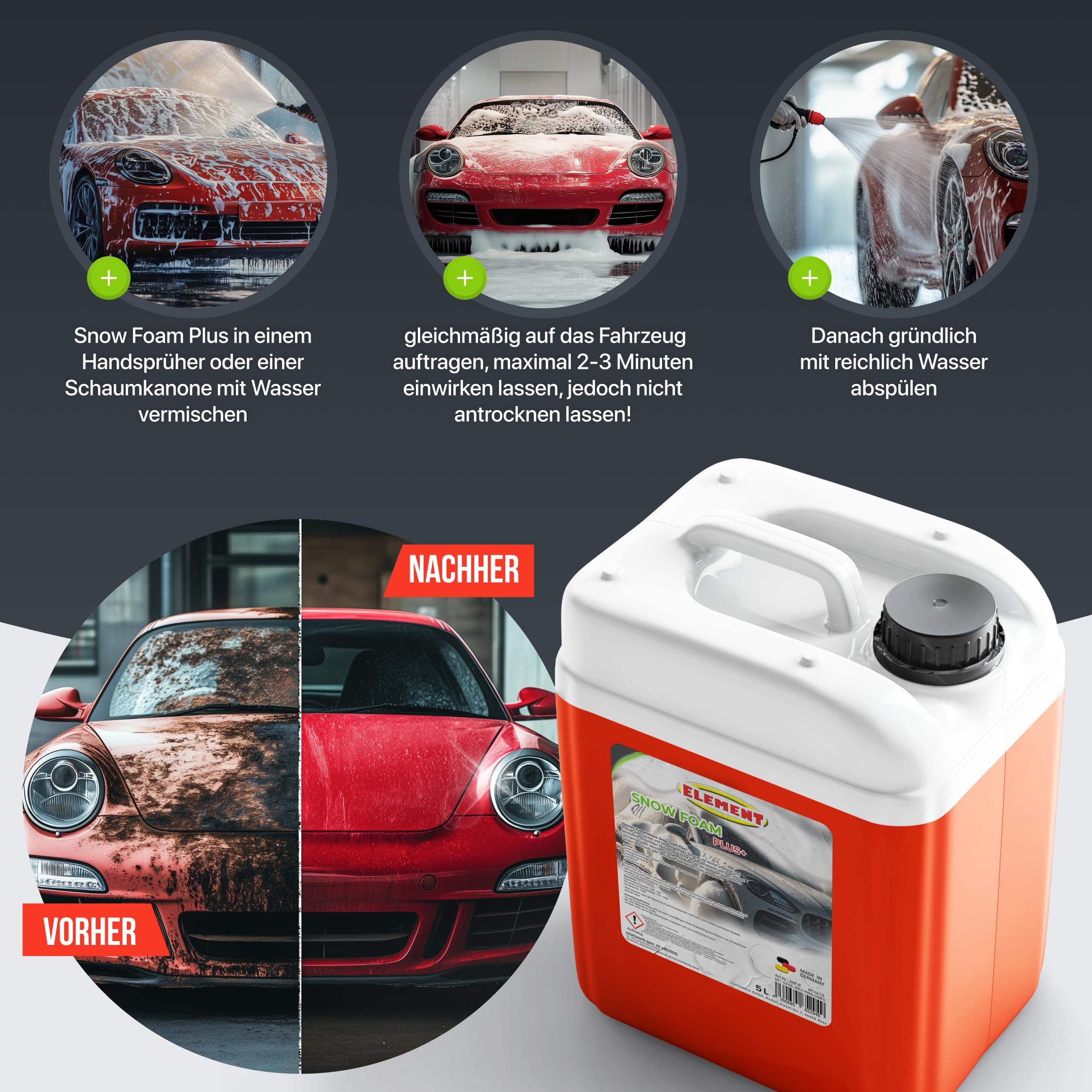 SNOW FOAM PLUS | pH-neutral | Autoshampoo | 5 Liter | Fahrzeugreiniger mit Duft | schonende Vorwäsche mit dichtem Schaum
