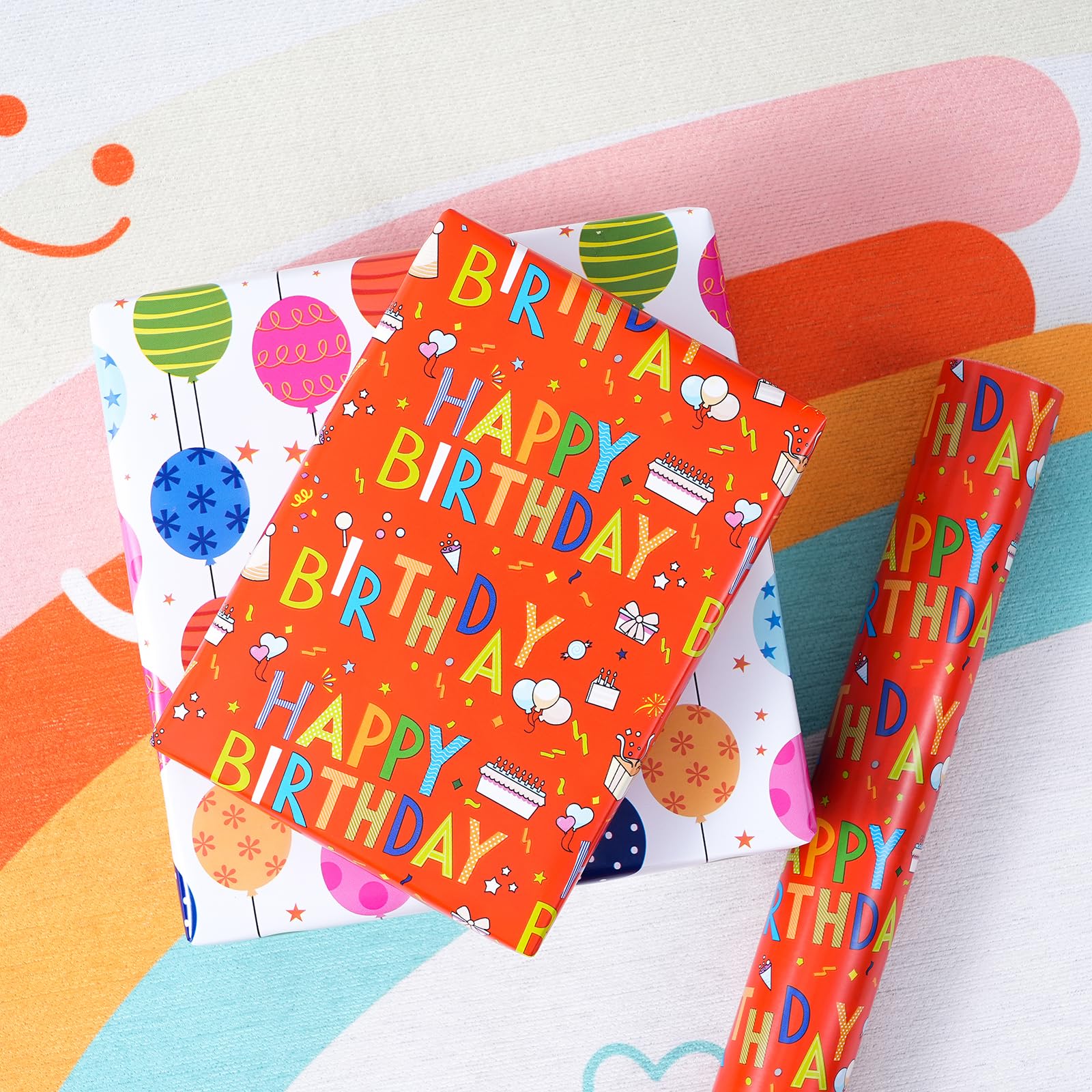 Ulmasinn Papel de regalo de cumpleaños reversible – Mini rollo – 17 pulgadas x 33 pies JTSR4645