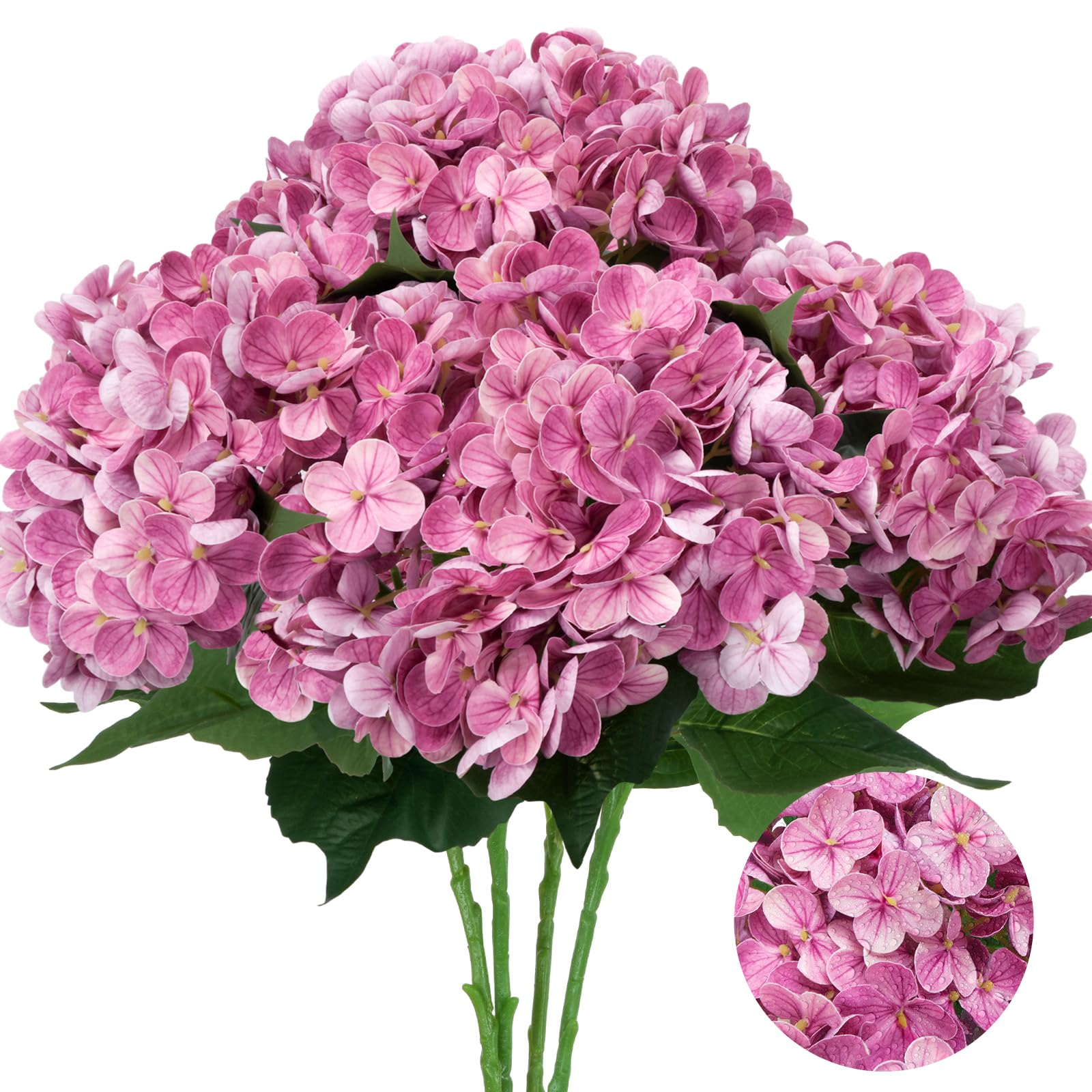 4pcs 20" Real Touch Hydrangea Artificial Flowers Fake Hydrangea with Long Stems Latex Faux Hydrangea for Home Kitchen Wedding Bouquet Table Centerpieces Decor (Purple)