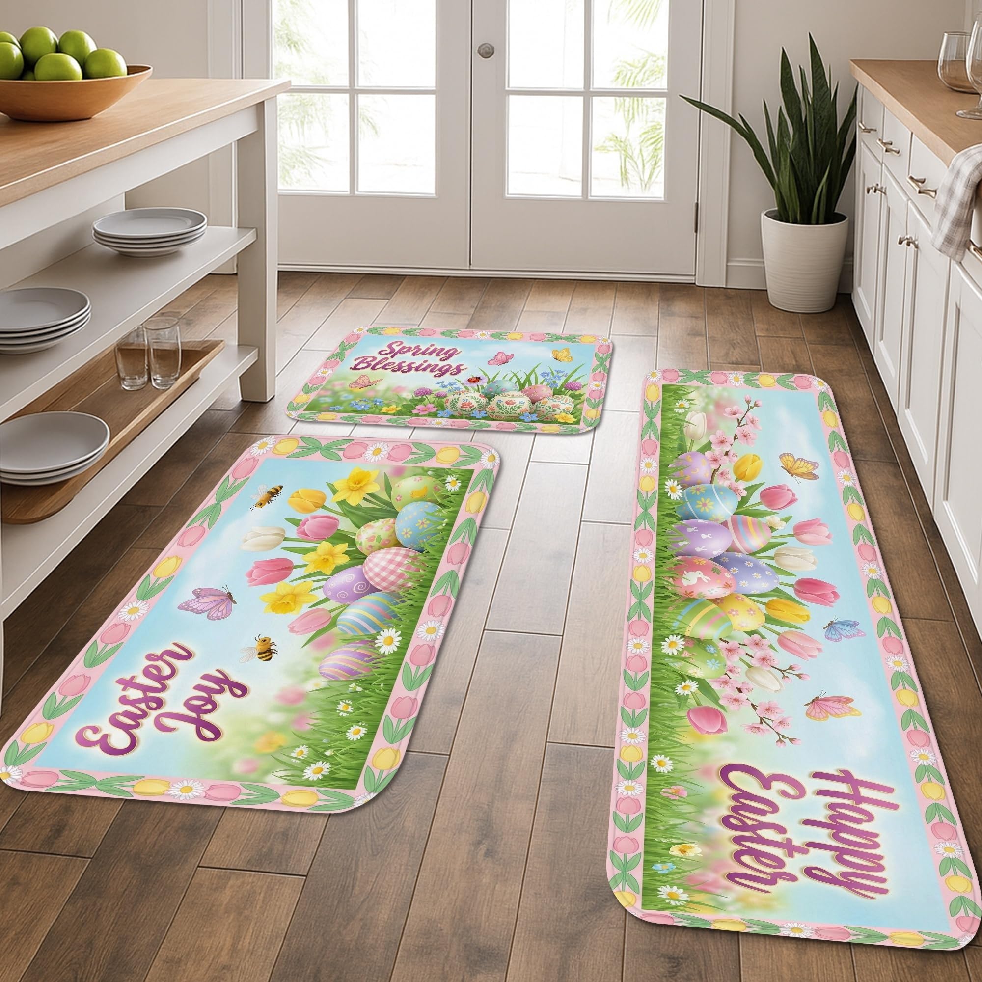 Tapis de cuisine antidérapant résout les sols glissants avec ce lot de 3 floral lavable