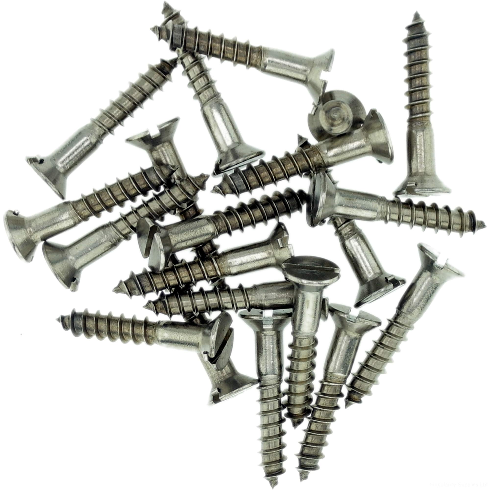 Singularity Supplies Silver No.3 X 0.78 (2.5Mm X 20Mm) Slot Countersunk Wood Screw - Stainless Steel (A2) (Pack Of 20)