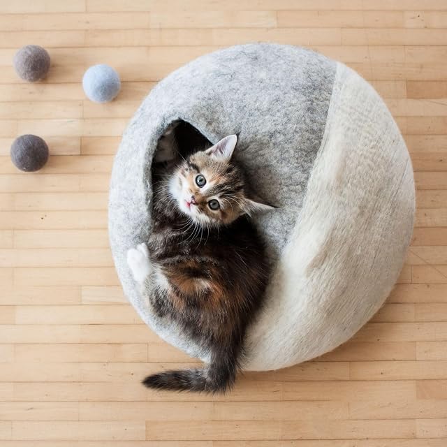 Foto 7 de 7 de LucyBalu® Bolas de fieltro con cascabeles para gatos, juguetes de fieltro y lana, bolas naturales con campana