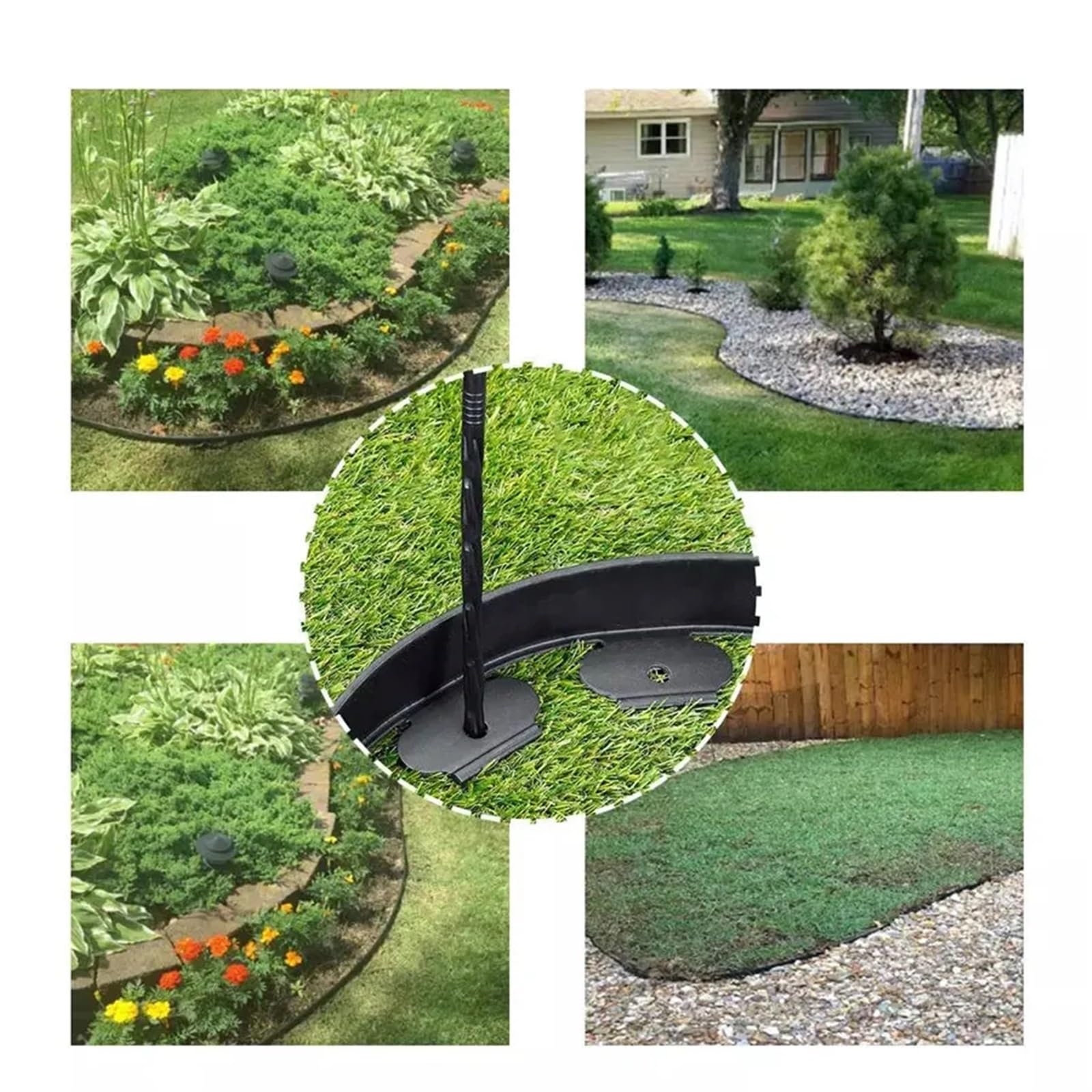 Rasenkante Flexibler Landschaftseinfassungssatz for den Garten, Rasengras, Zaungürtel, Kunststoffeinfassung, Rand, Gartenterrasse, Begrünungsgürtel mit Pfählen(Black)