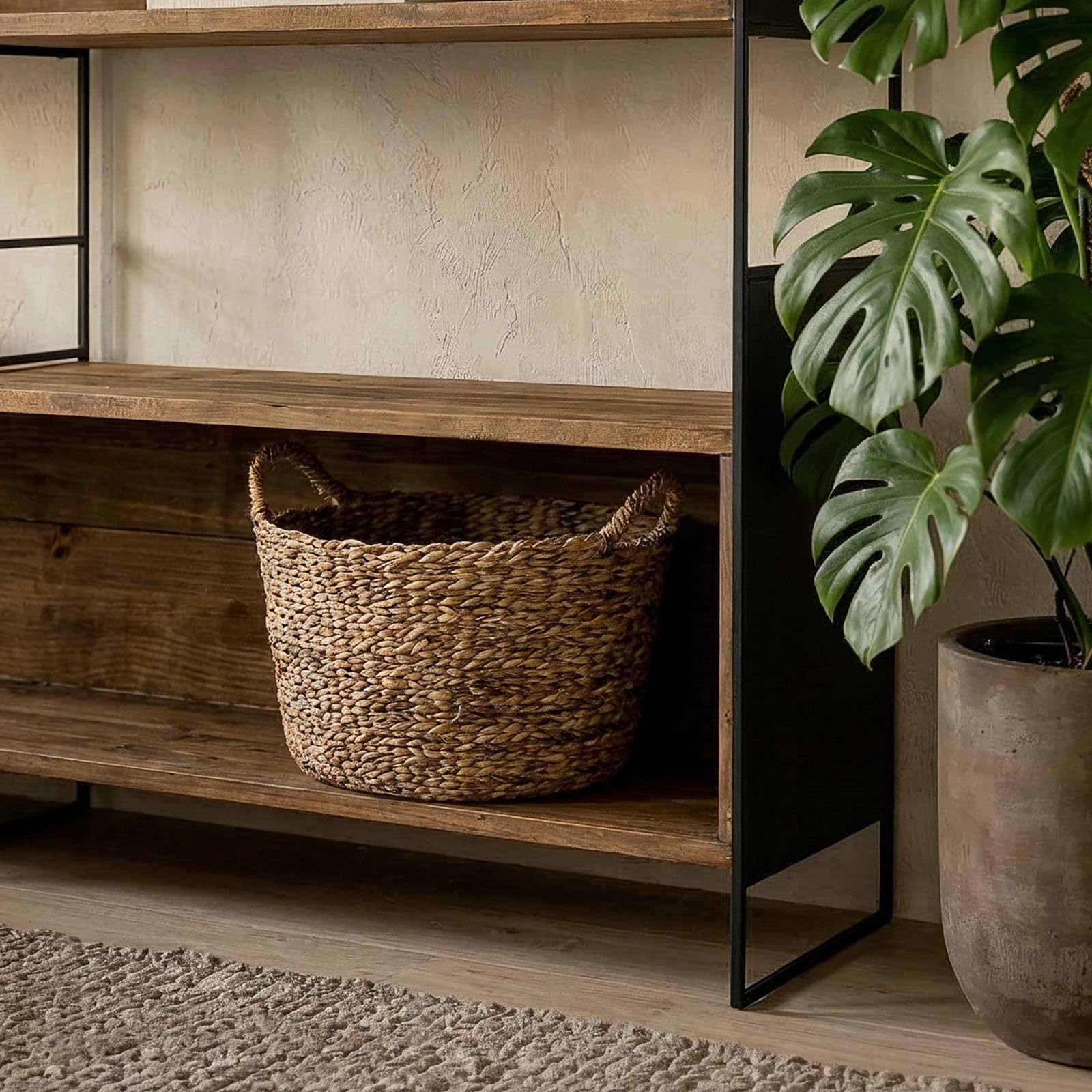 IDIMEX Regal AMAGI 180x190 cm aus recyceltem Massivholz, Natur/Schwarz - Standregal im Industrial Stil, Bücherregal aus Kiefernholz und Metall, offenes Regalsystem für Wohnzimmer und Büro