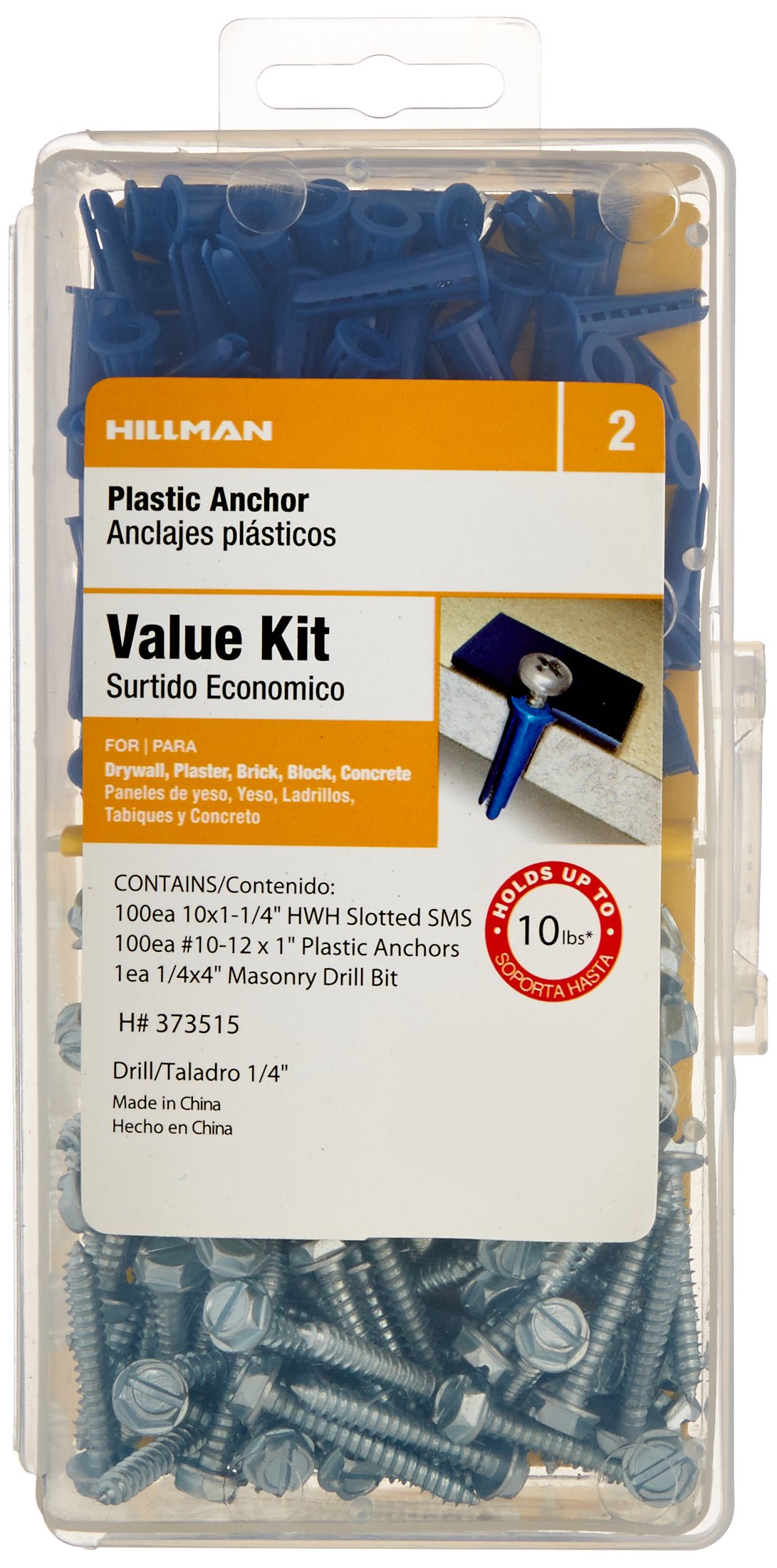 The Hillman Group 373515 Plastic Anchor Kit 10-12 Includes Screws and Drill Bit, 1-Kit