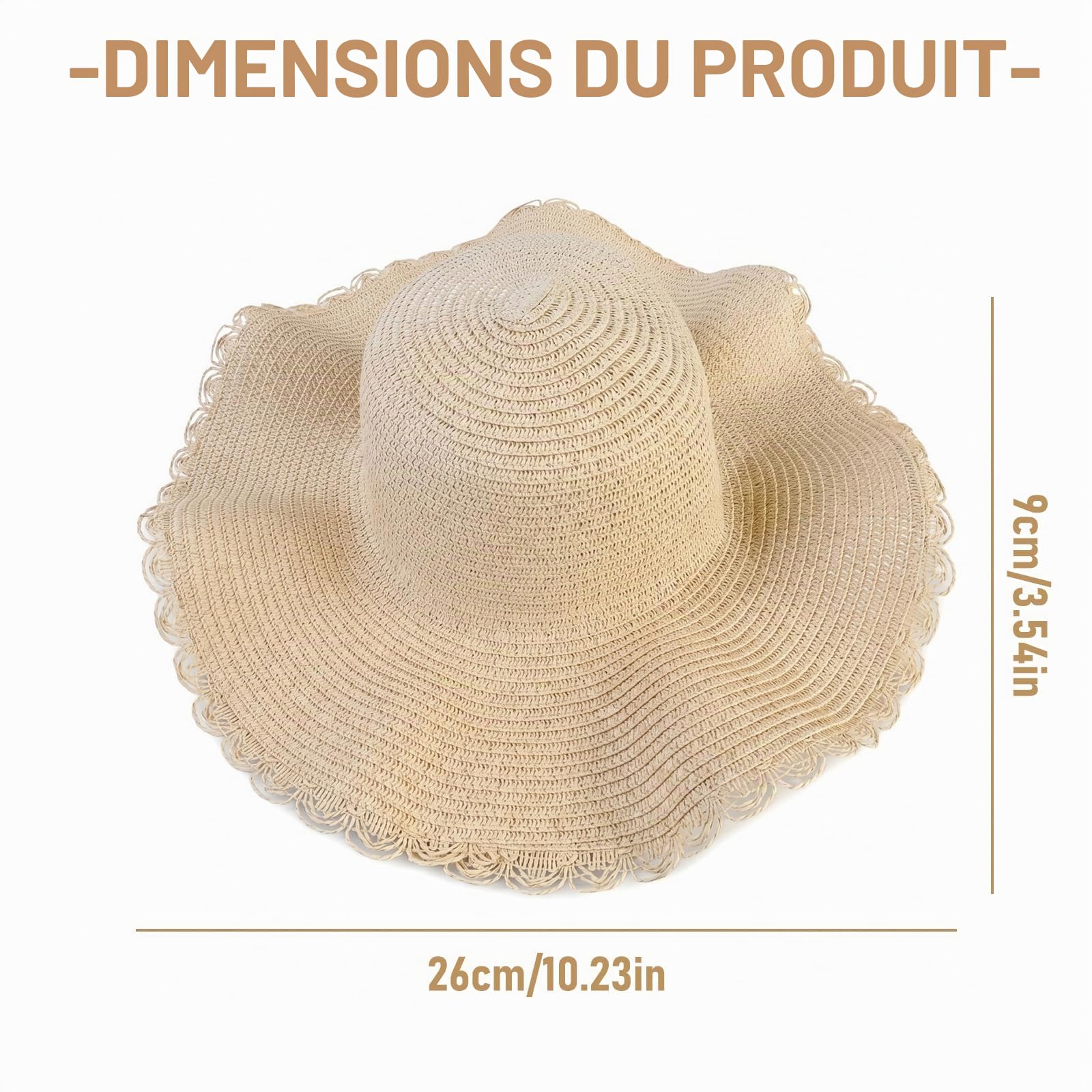 Chapeau de Soleil Souple à Large Bord, Chapeau de Soleil de Plage pour Femmes - Pliable avec Protection UV UPF 50+ et Fleur de Dentelle - Idéal pour la Plage Vacances Voyage