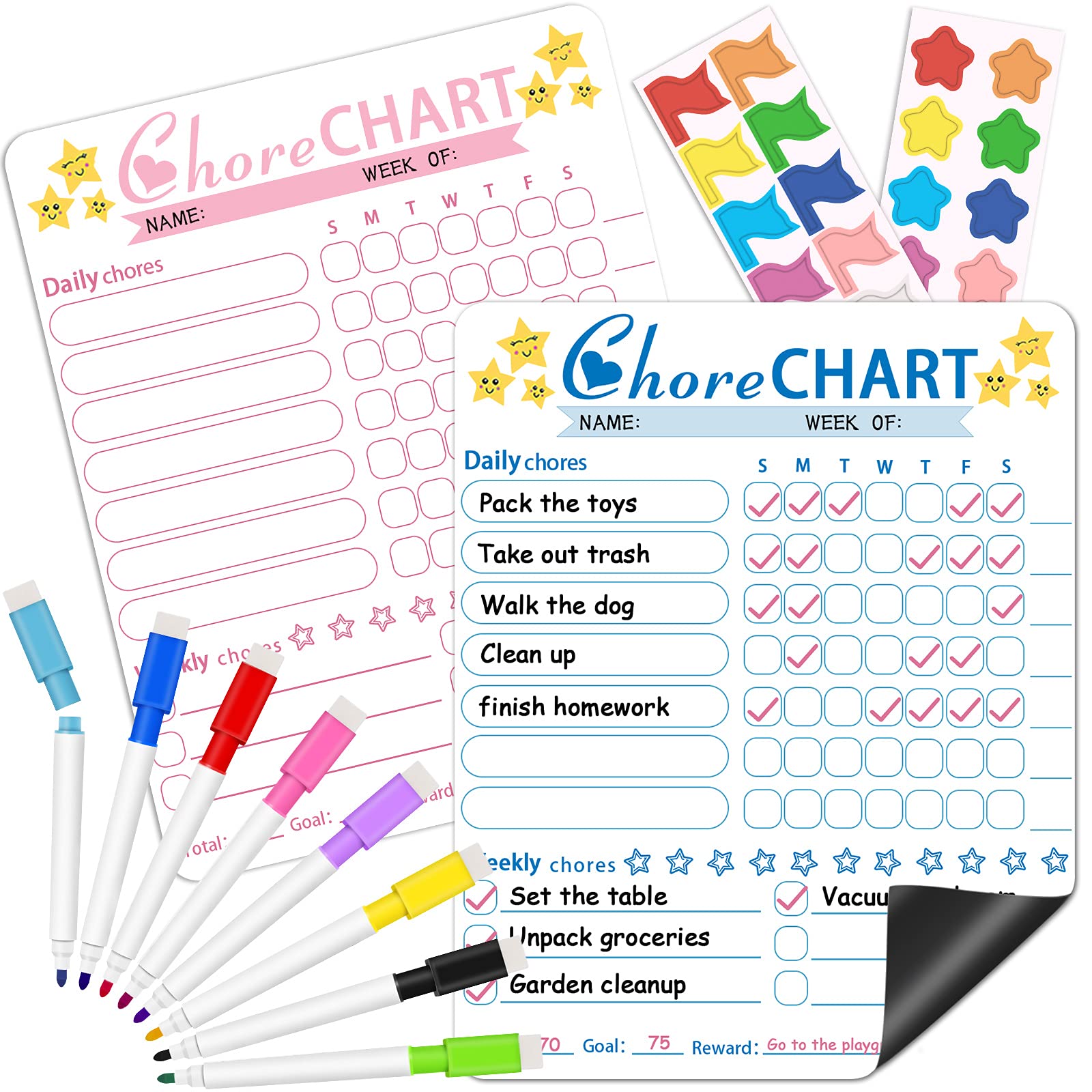 Buy 2 Pcs Kids Chore Chart, Dry Erase Chores Chart for Kids Multiple