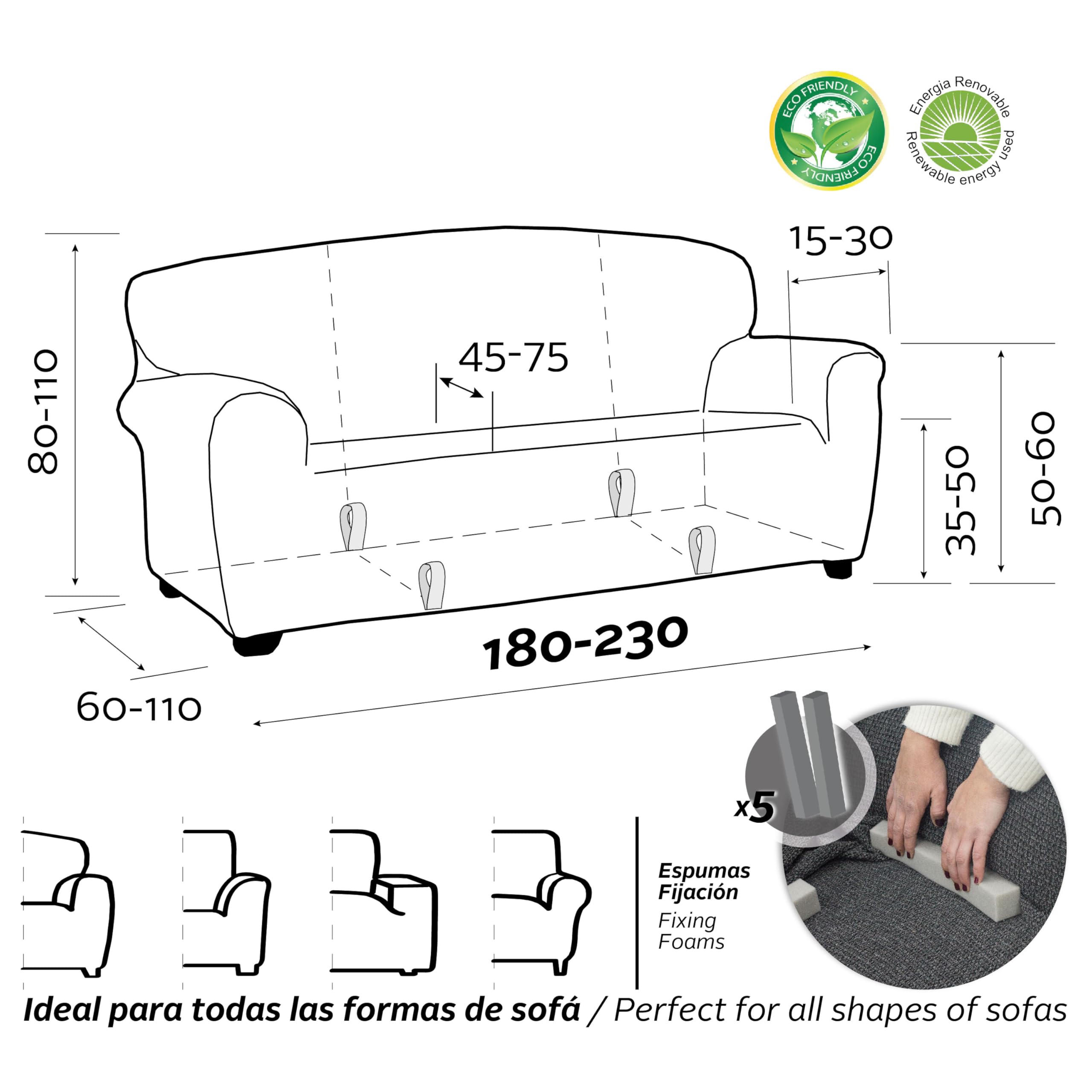 FAVERTI® Funda Sofá 3 plazas Súper Elástica de 180 a 230 cm | Modelo BUFALI | Beige | Funda Ideal para Cualquier Forma de sofá | Protector de Calidad de Tejido Jacquard 3D Tacto algodón