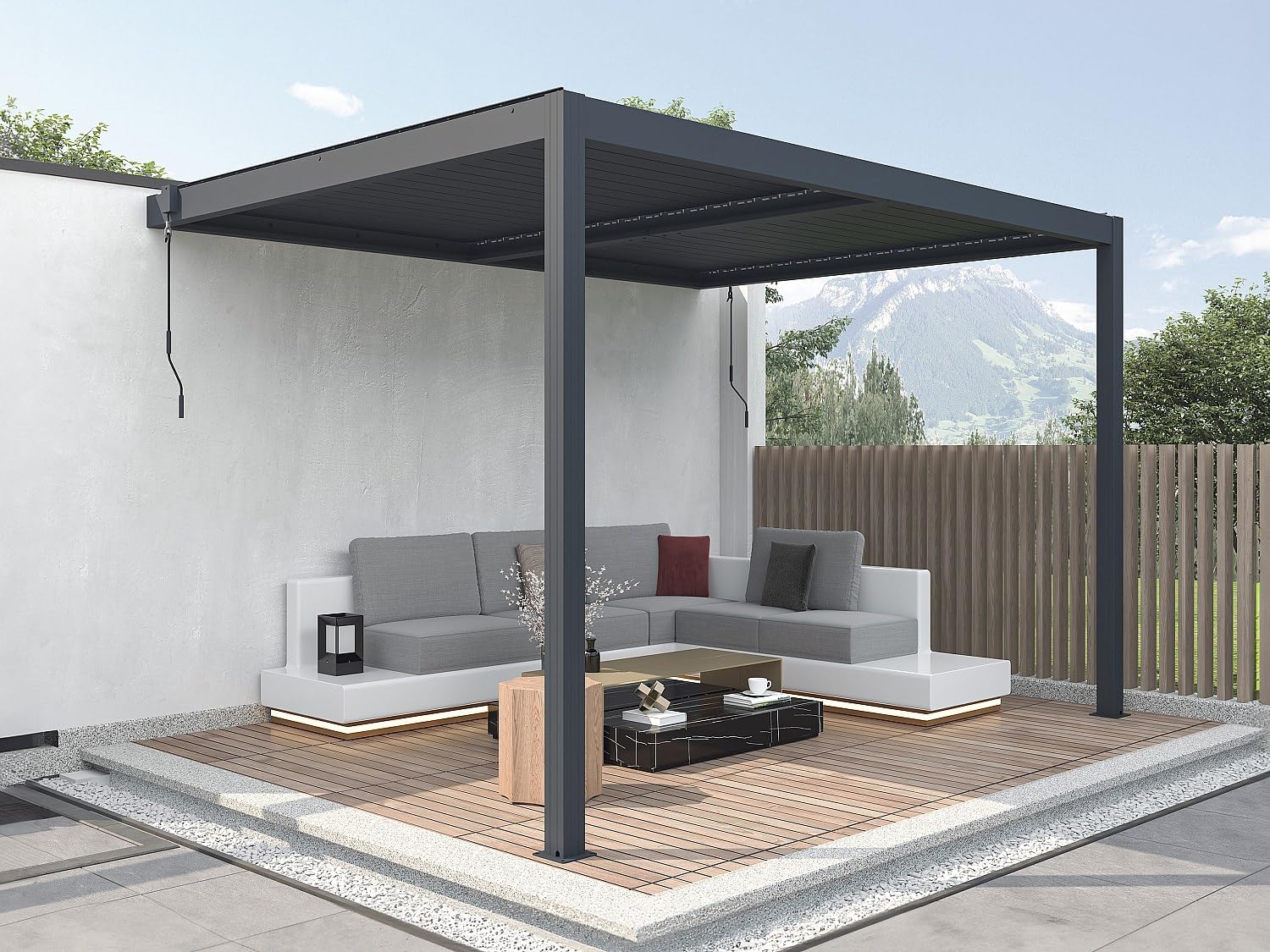 Vente-unique - Pergola adossée bioclimatique en Aluminium avec Lames orientables 11,85 m² - MANDELLO