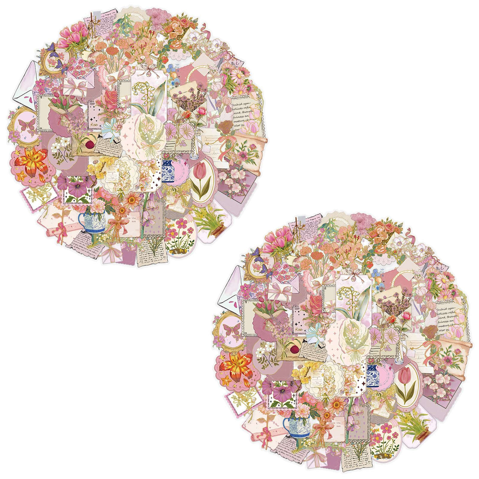 50 Pcs Pink Floral Gold Foil Stickers Die-Cut Self-Adhesive Scrapbook Stickers Supplies for Journaling, Card Making, Craft Supplies, Scrapbooking Decorations (Pink Flower)