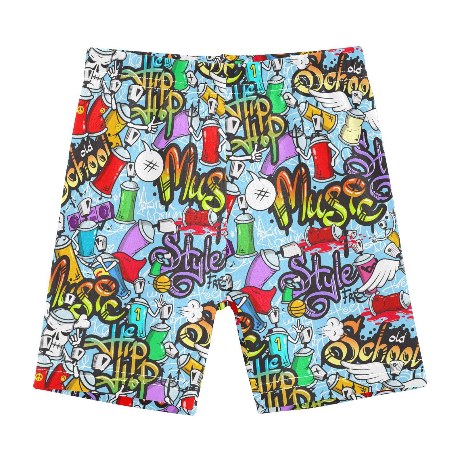 JHKKU Girls Graffiti Art Shorts Cotton Cartwheel Bike Kids Biker Under Dress Dance Short Girl Clothes 10Y