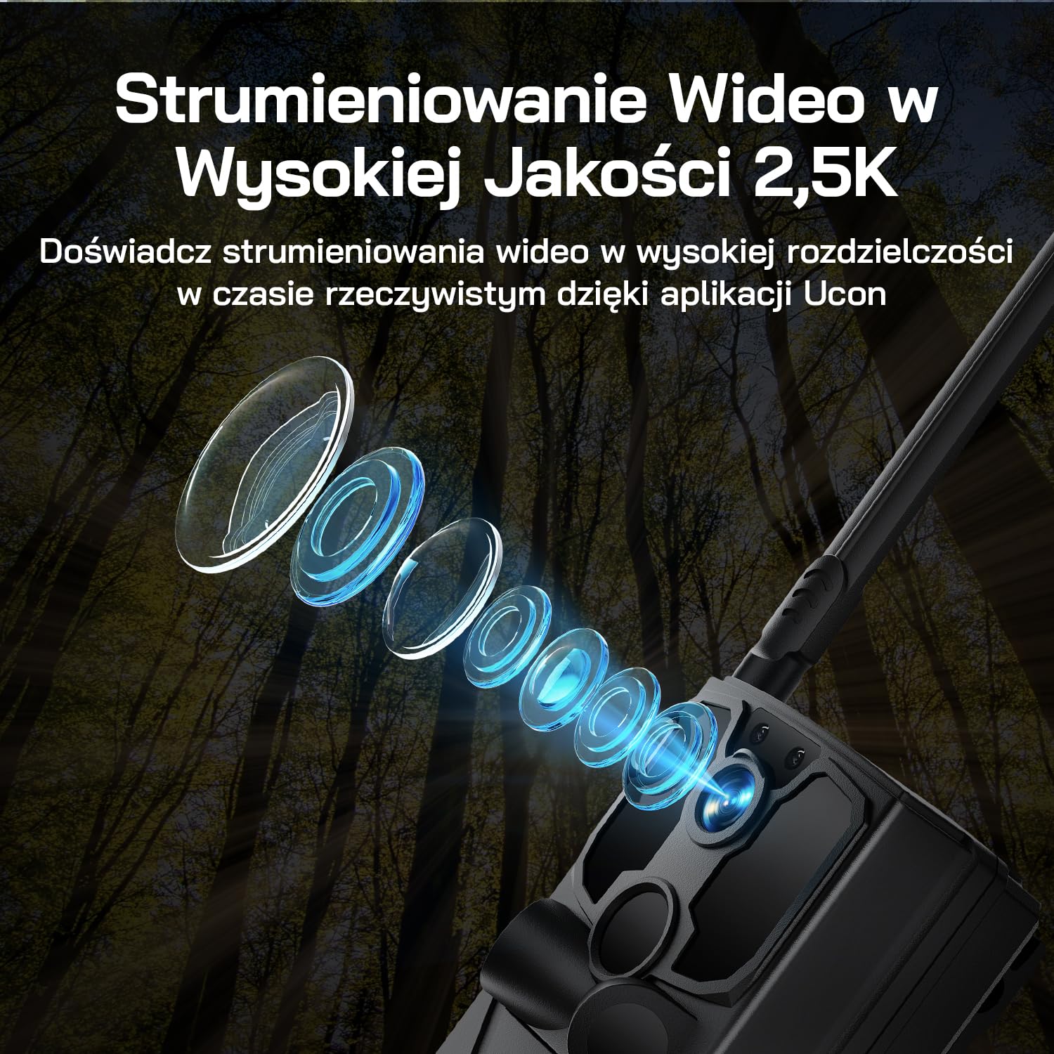 WOLFANG 4G LTE Wildlife Solarcamera 2.5K, Trailcamera met Uitstekend Nachtzicht, 0,2 s Activeringstijd, IP66 Waterdicht, Voor Wildlife Monitoring met Micro SD-kaar i SIM, czarny