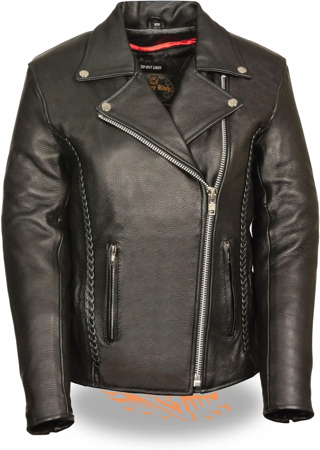 Milwaukee Leather Women's LKL2710 Classic Black Braided Motorcycle Jacket with Studded Back