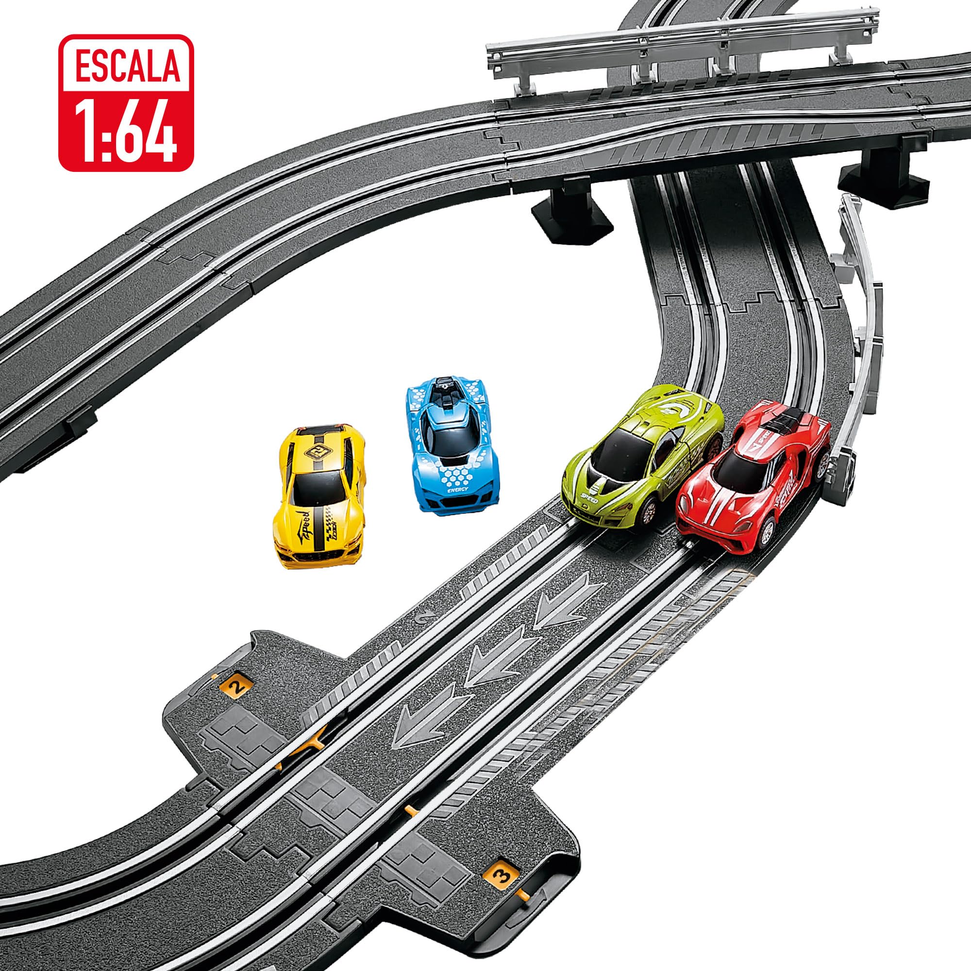 Colorbaby Speed & Go 47521 Piste de Course électrique, 2 Voitures, échelle 1:64, Taille 93 x 43 cm, Longueur 232 cm, Pistes de Voiture pour Enfants, Voiture radiocommandée, Circuit de Course, 8 Ans