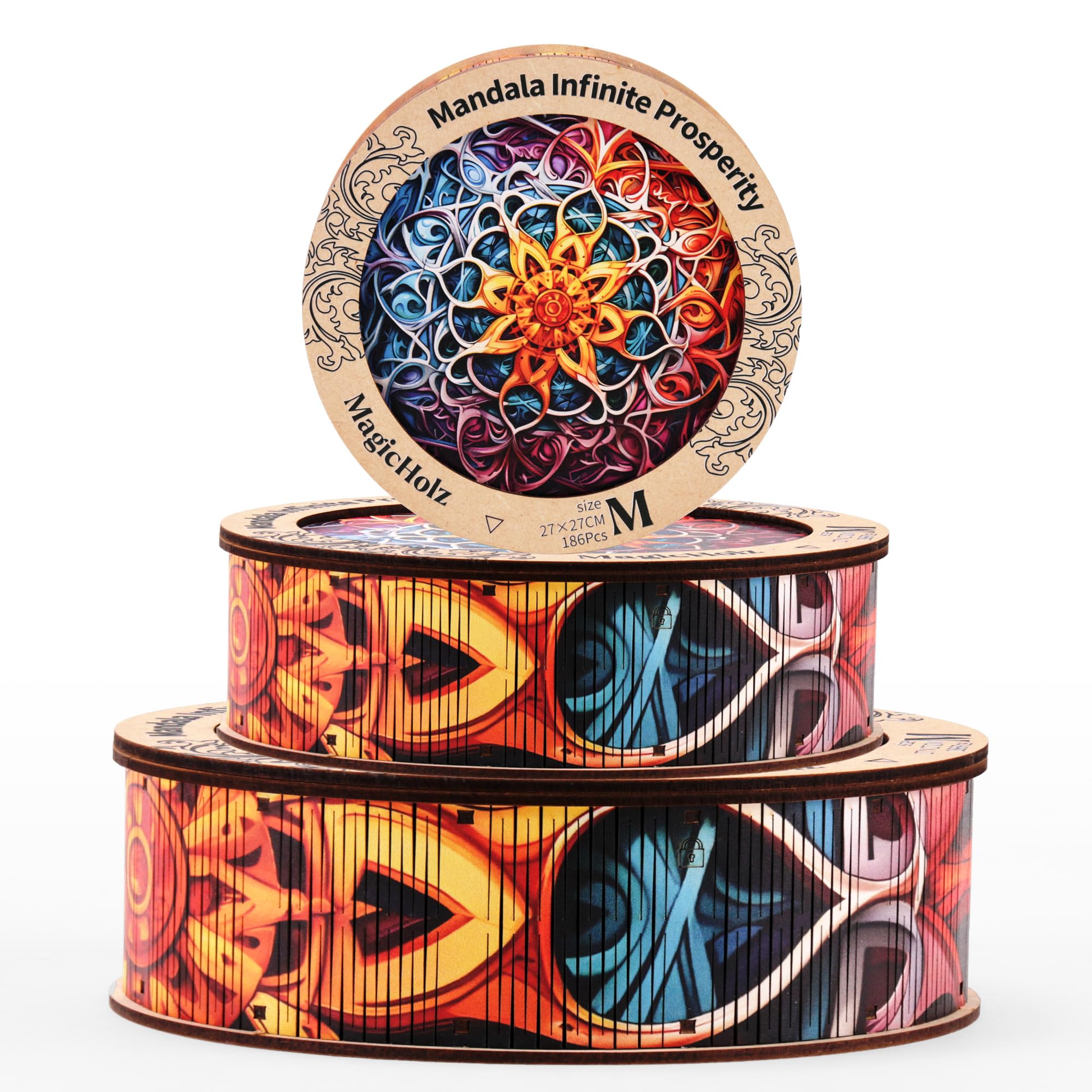 MagicHolz – Holzpuzzle Mandala Unendlicher Reichtum – rundes Holz Puzzle 553 Teile Ø 47 cm – besondere Geschenkidee für Erwachsene & Kinder – inkl.Premium Holzbox