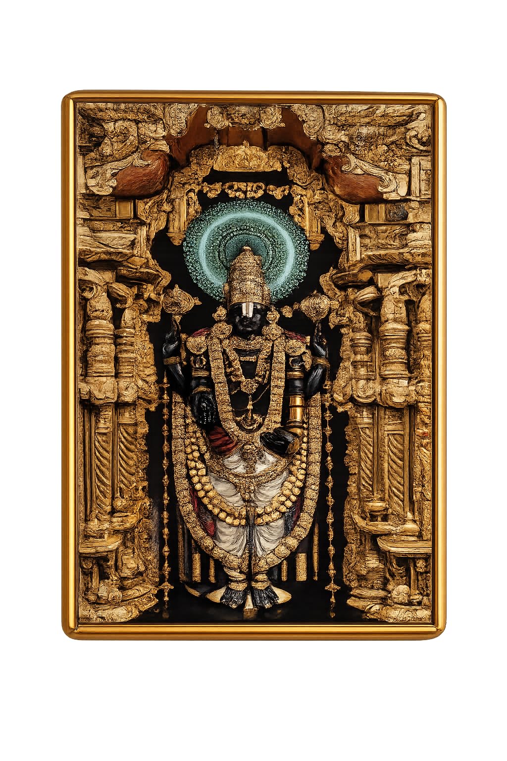 Soul Handicrafts Lord Venkateshwara Swami Framed Wall Art 8 x 5 inches | Gold Frame, Traditional Artistry, Spiritual Wall Décor, Temple Architecture, Pooja Room Décor-image-41
