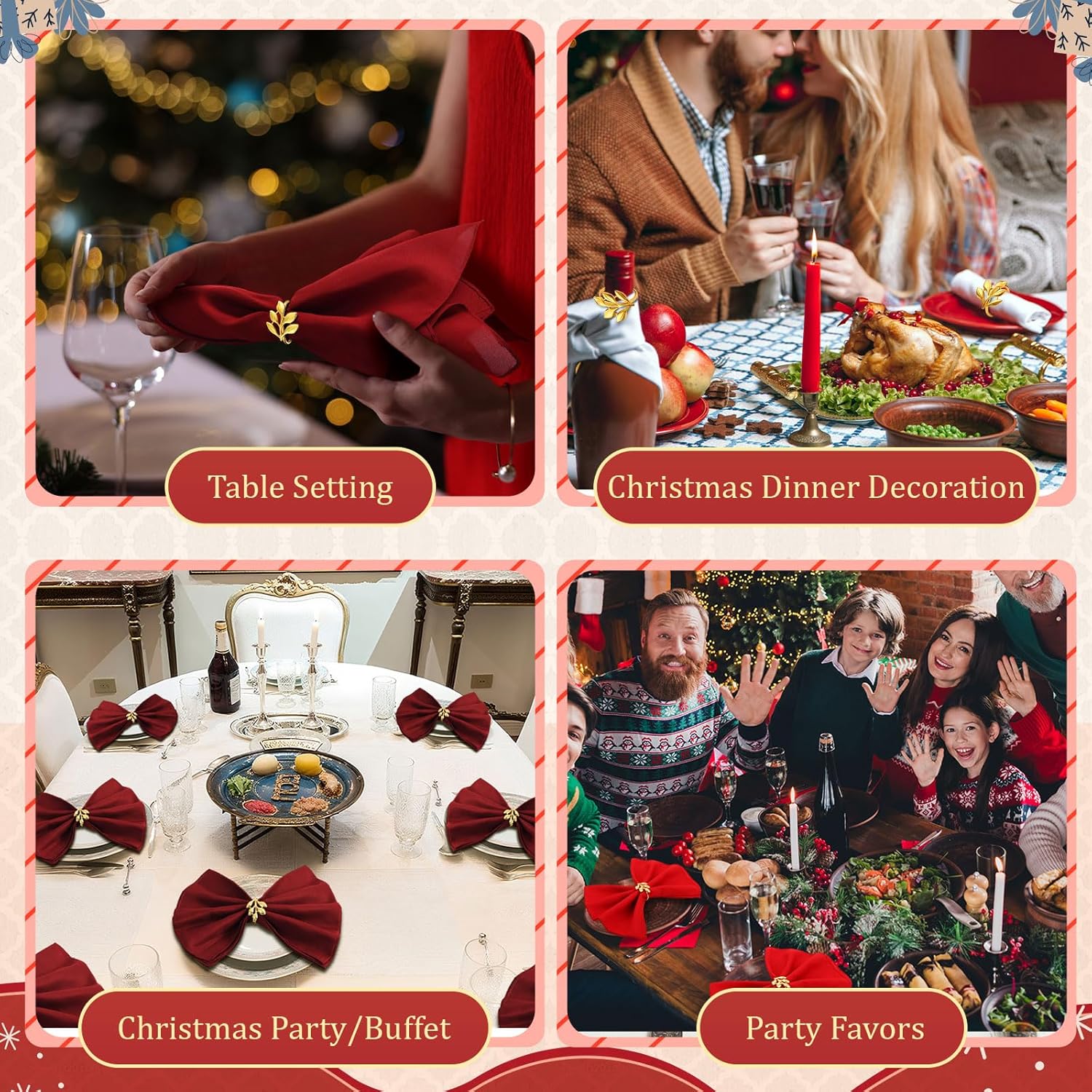 WILLBOND Leaf Napkin Rings Holders Fall Party Napkin Rings for Christmas Thanksgiving Parties, Wedding Adornment, Table Decoration Accessories(Gold,100 Pcs)