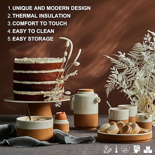 Miniatura 5 de Cork by Amorim - Juego de 6 tazas de café expreso, 2 onzas, de cerámica y corcho, aptas para lavavajillas y microondas con funda de corcho