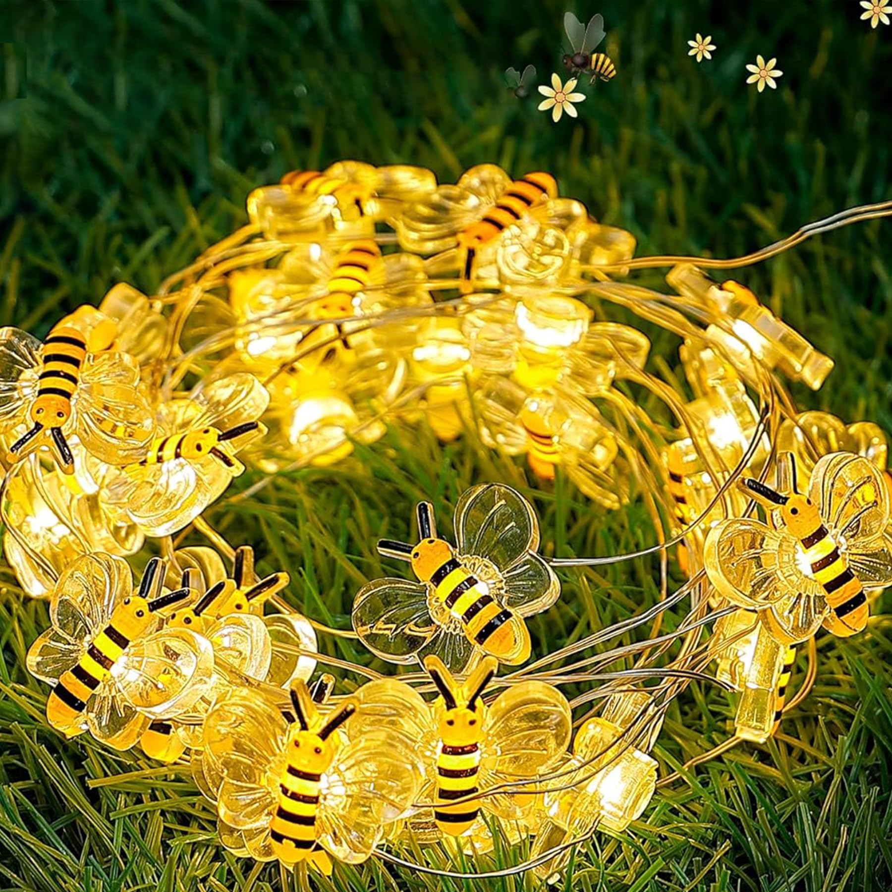 Bee Fairy Lights, 300 cm, 30 LED Bee Light, Battery Operated, Bee Fairy Lights for Indoor and Outdoor Use, Bee Decoration for Children's Room, Garden, Balcony, Wedding, Party, Christmas, Birthday — image 1