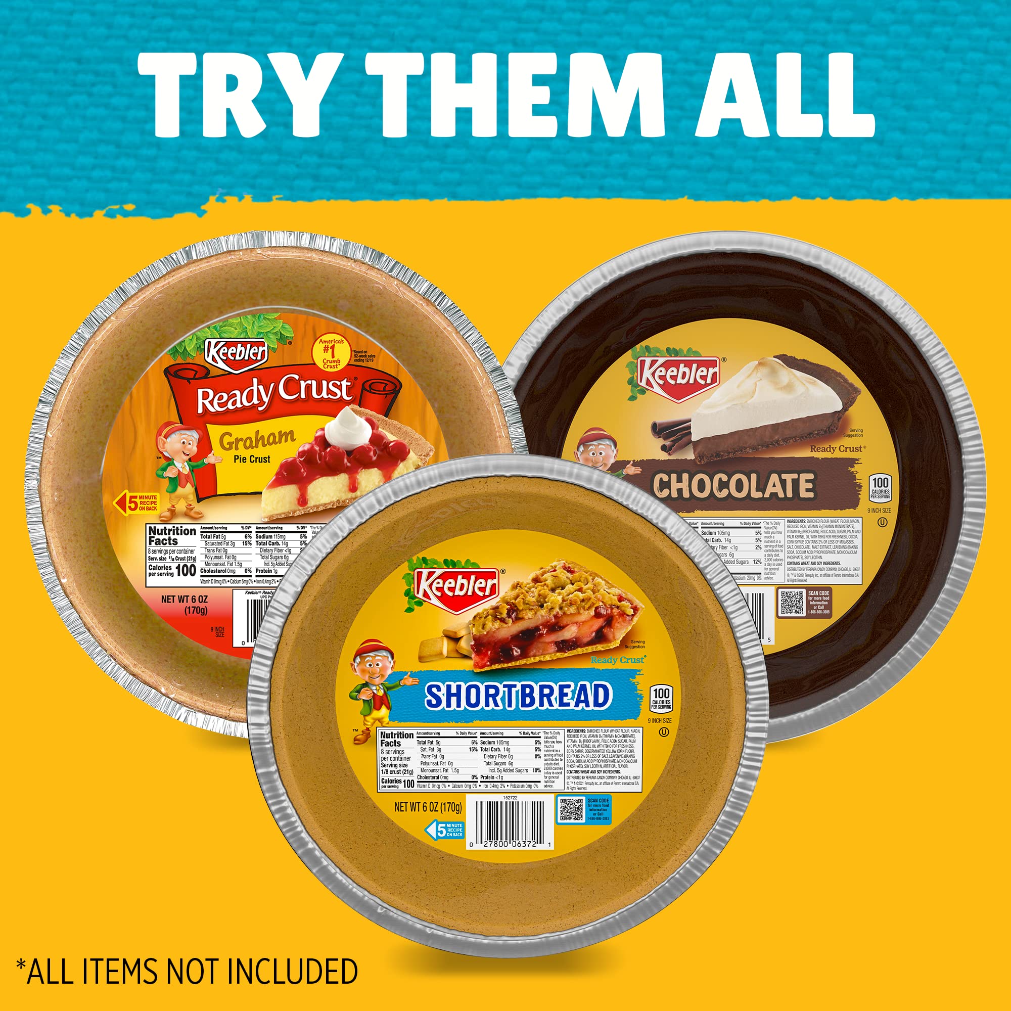 Keebler Ready Crust Pie Crust, Shortbread, NoBake, Ready To Use, Bulk Size, 6 Oz