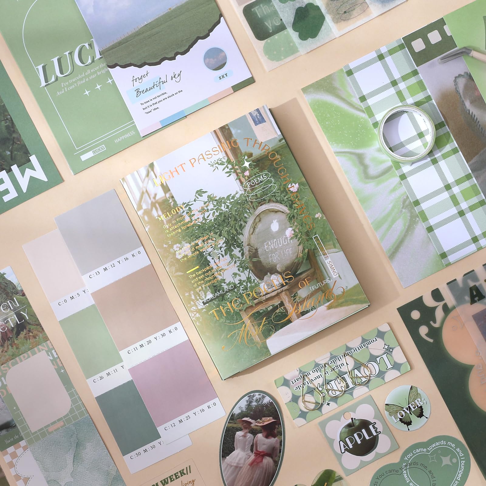 Kit di forniture per album fotografico con pinzette e nastro adesivo, diario spazzatura estetico vintage, grande carta per scrapbooking, confezione di adesivi, forniture per quaderni, regalo fai da te