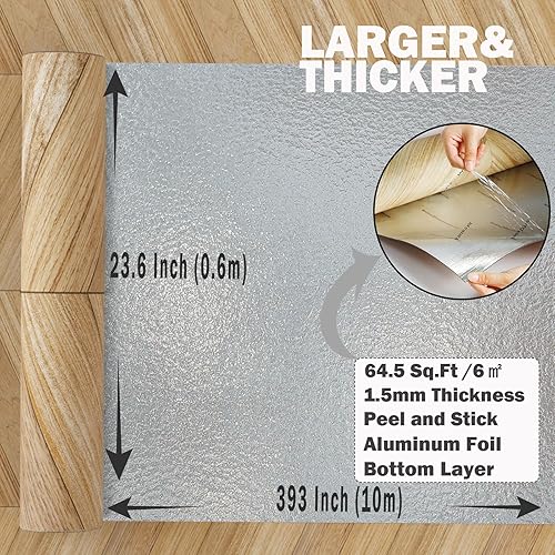 Miniatura 2 de Oxdigi Rollo de azulejos de vinilo grueso autoadhesivo con patrón de espiga, suelo de tablones de madera, impermeables, fáciles de instalar, madera