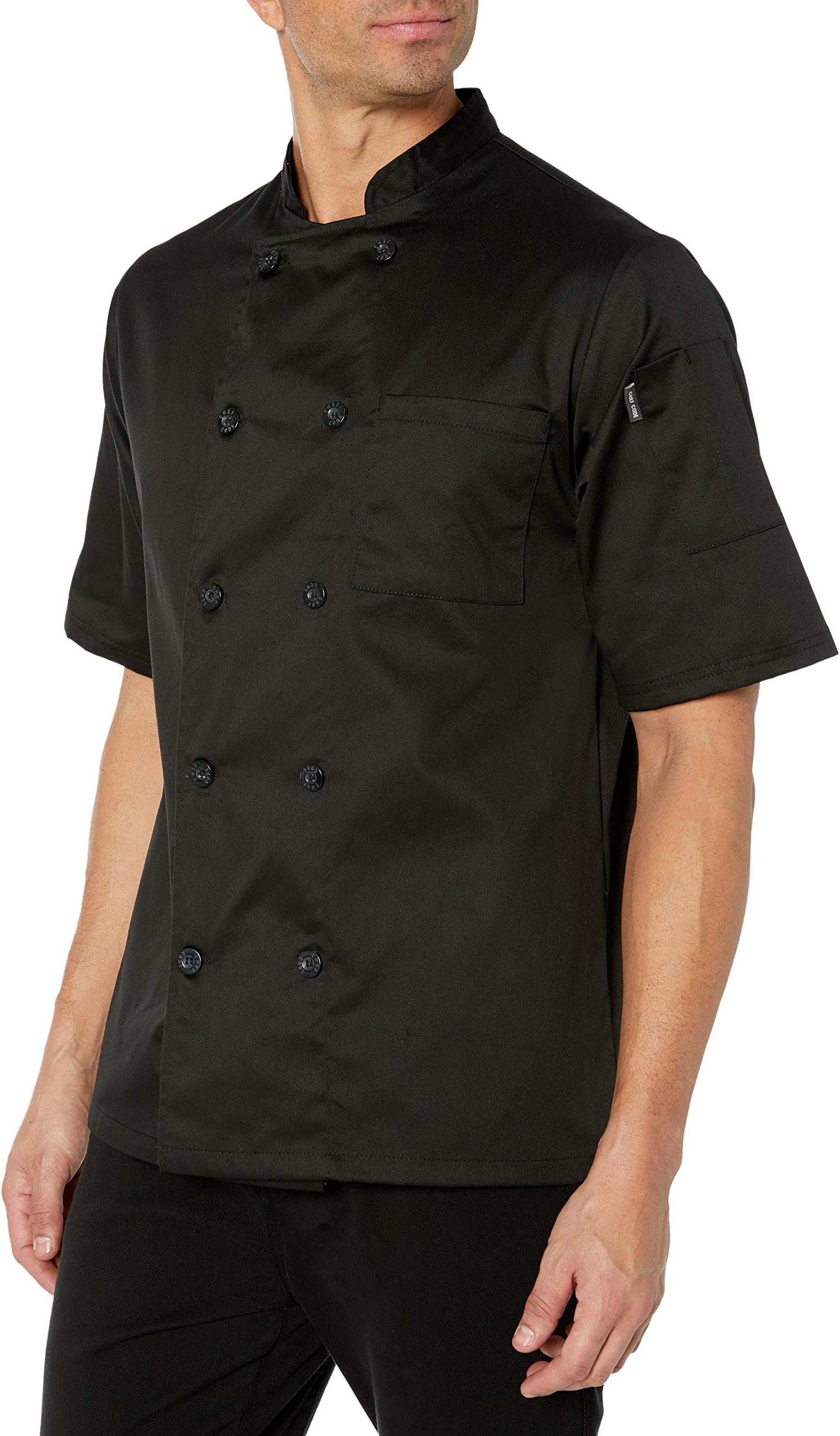 Chef Code Men's Short Sleeve Unisex Classic Coat, Black, 2X-Large