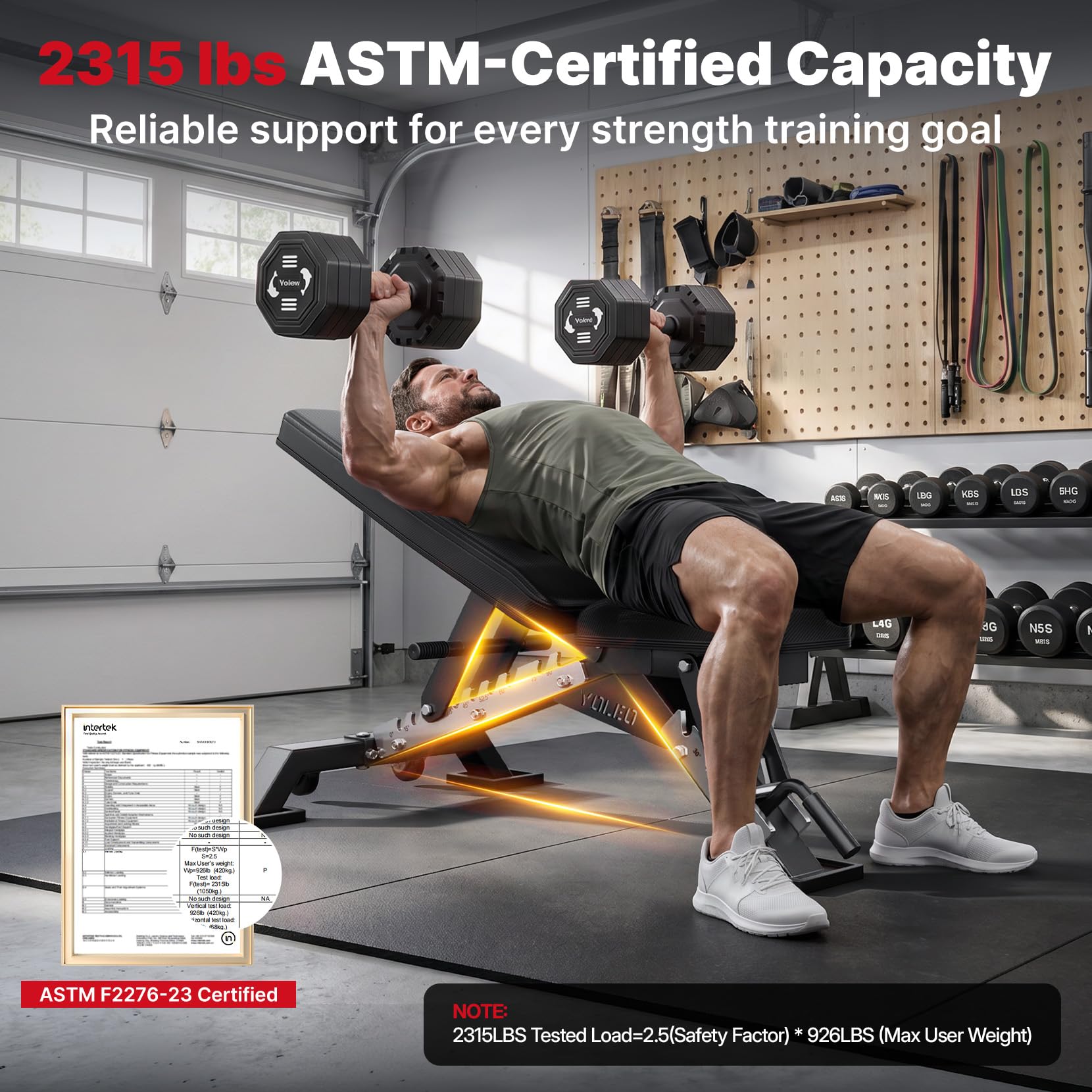 Commercial Adjustable Weight Bench 2315LB ASTM Certified – 80% Pre-Assembled Heavy Duty Workout Bench for Home Gym