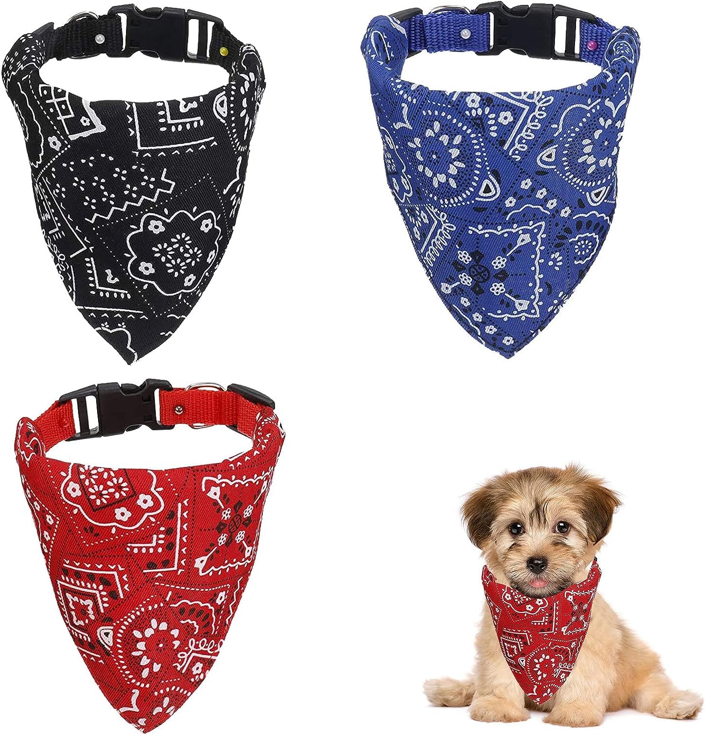 Pañuelos Perros Medianos, Pañuelos Perros, Bandana para Perros, Bandana para Perros Pequeños, 3 Piezas, Azul, Negro y Rojo, Tipo de Hebilla Ajustable, Perro Pequeño Pañuelo Ajustar Entre 29-45(cm)