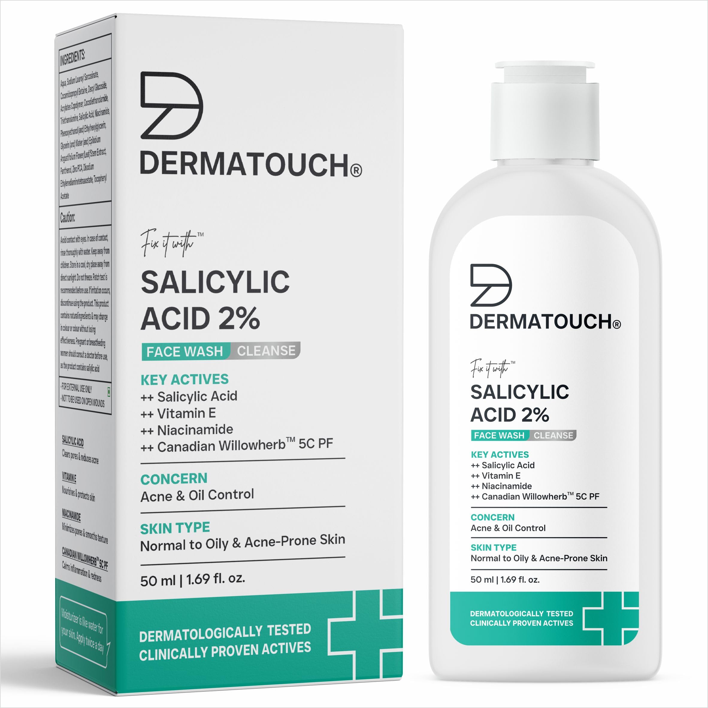 DERMATOUCH Salicylic Acid 2% Face Wash | For Acne & Oil Control | Suitable to All Skin Types | For both Men & Women | 50ML