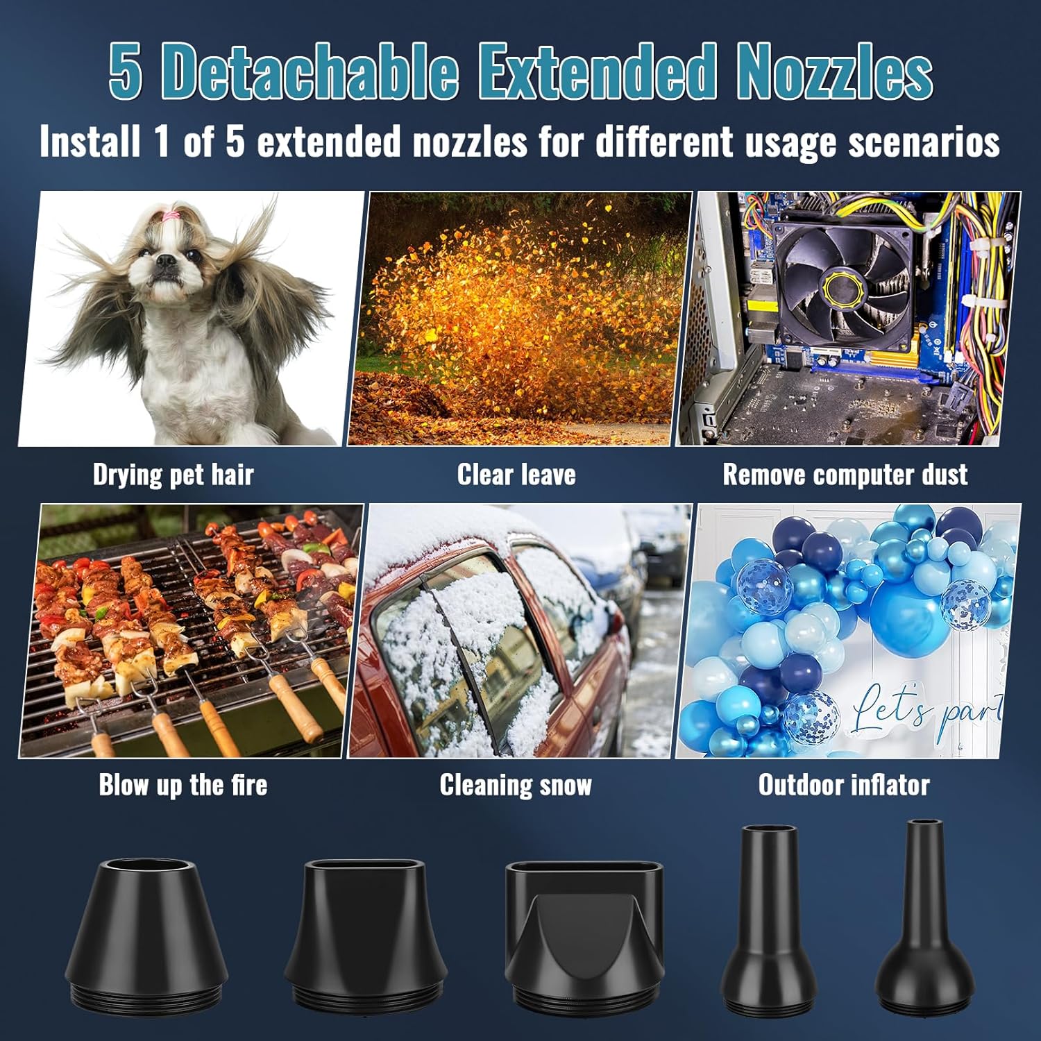 Blumway Cordless Leaf Blower for Makita, 96000RPM, 18-20V Electric Leaf Blowers with 5 Extended Nozzles, Portable Leaf Blower, Handheld Leaf Blowers for Lawn Care, Yard, Dust, Leaves (No Battery) - Image 5