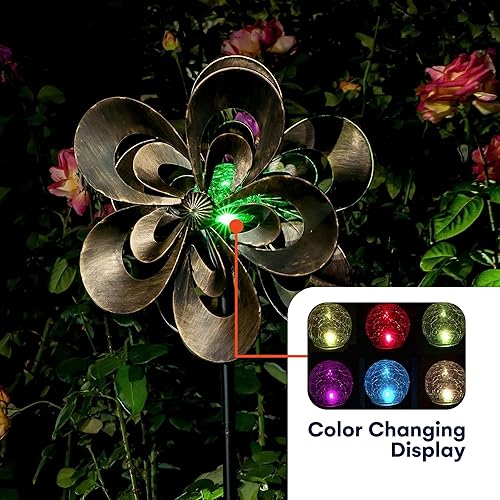 Miniatura 5 de SteadyDoggie Aviator3 - Molino de viento solar de 75 pulgadas con bola de vidrio LED multicolor, molino de viento cinético de metal para doble