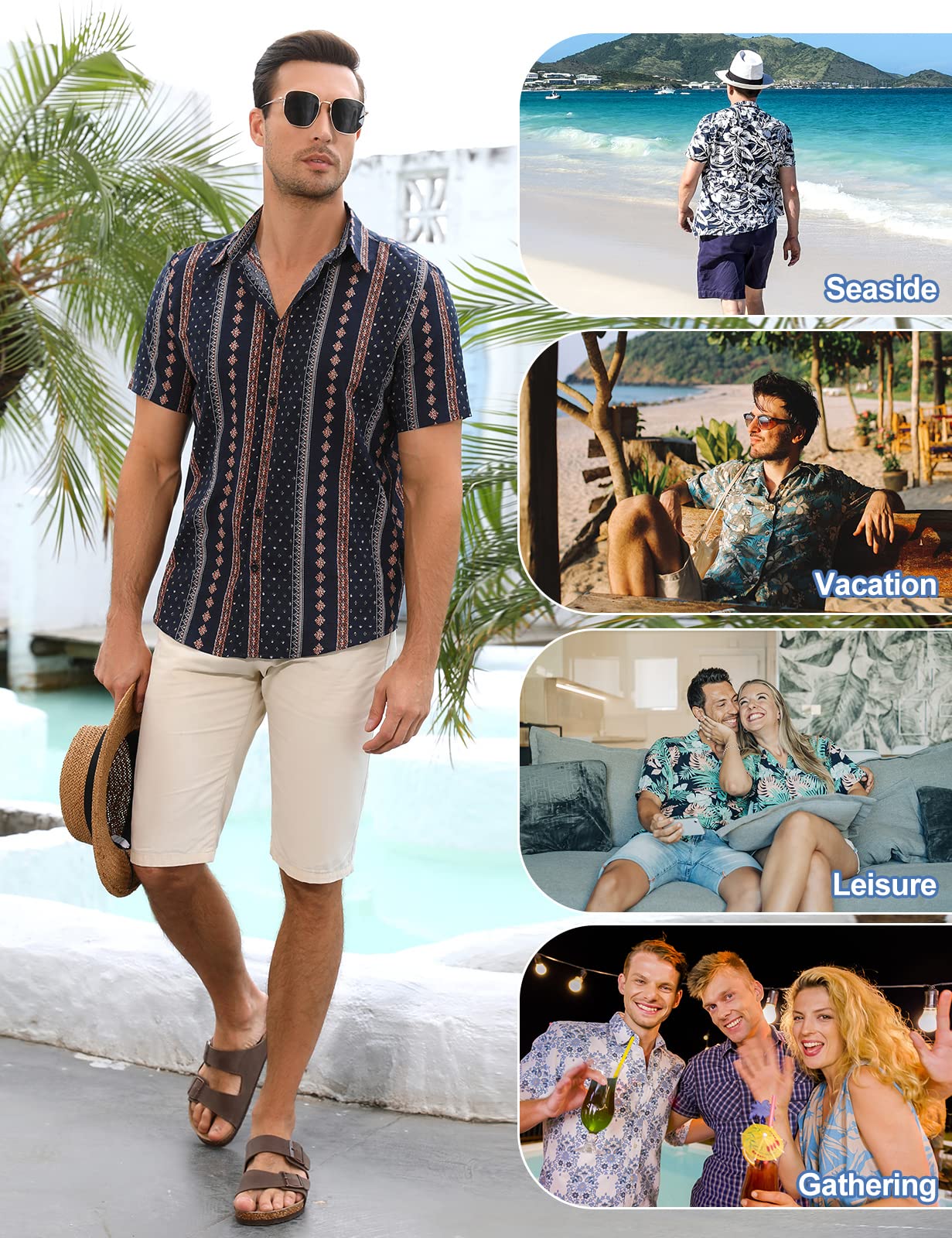 Yuson Girl Funky Camicia Hawaiana Uomo Manica Corta Design Aloha Camicie da Spiaggia con Bottoni Estiva Camicia a Fiori Casual Stampa Hawaiana Shirt Spiaggia Estate Hawaiian Camicia