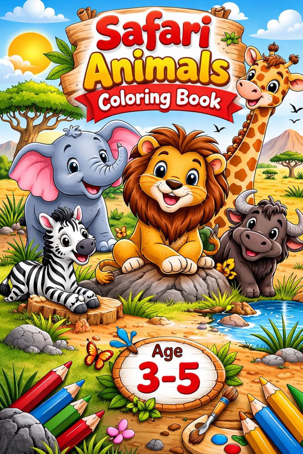 Safari Animals Coloring Book for Kids: Fun and Easy African Wildlife Coloring Pages for kids 3-5 age