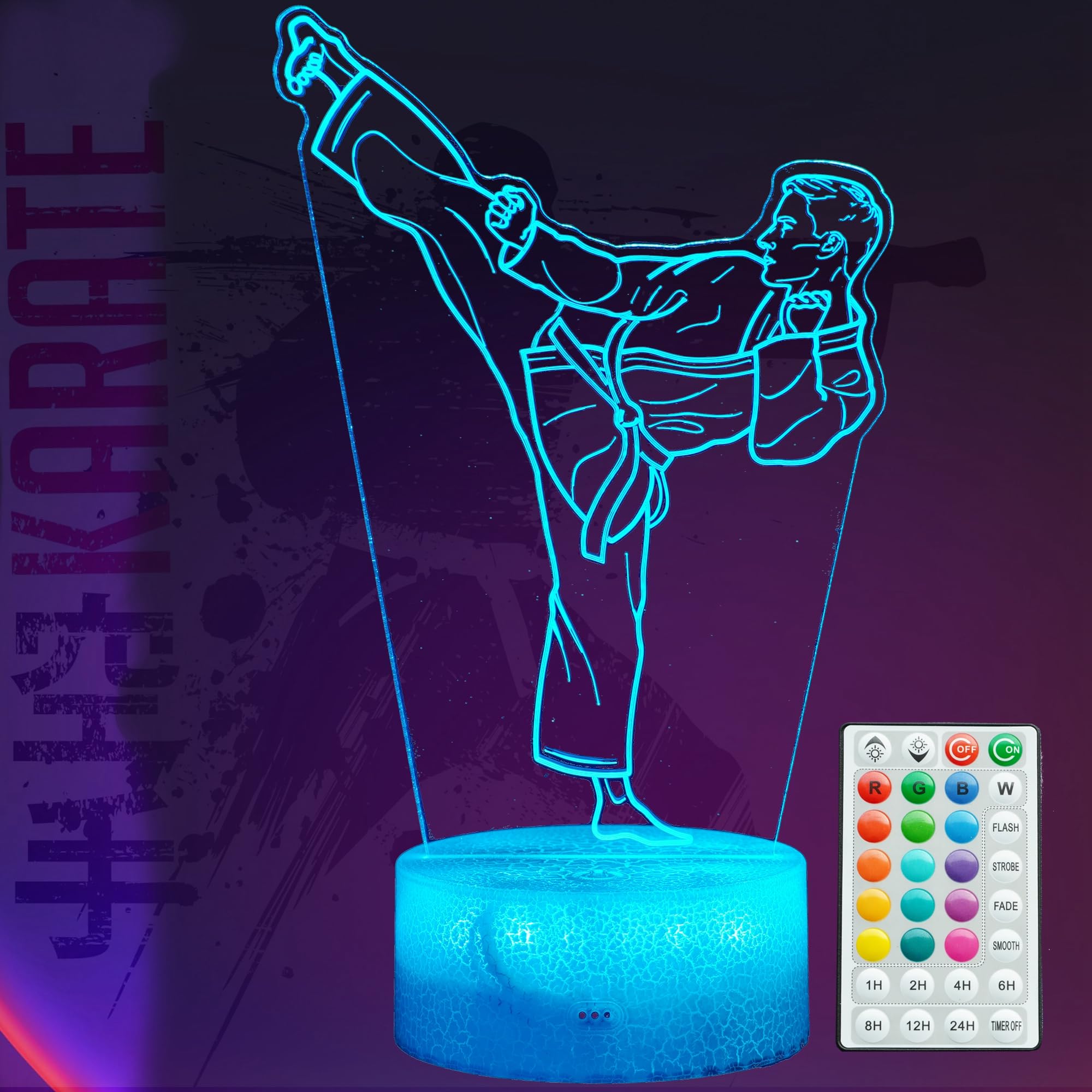 POSSHE Karate Night Light, Karate Gifts, Taekwondo 3D Illusion Lamp with 16 Colors Changing, Remote Control and Dimmable, Kids Boys Girls Room Decoration, Holiday Xmas Gifts