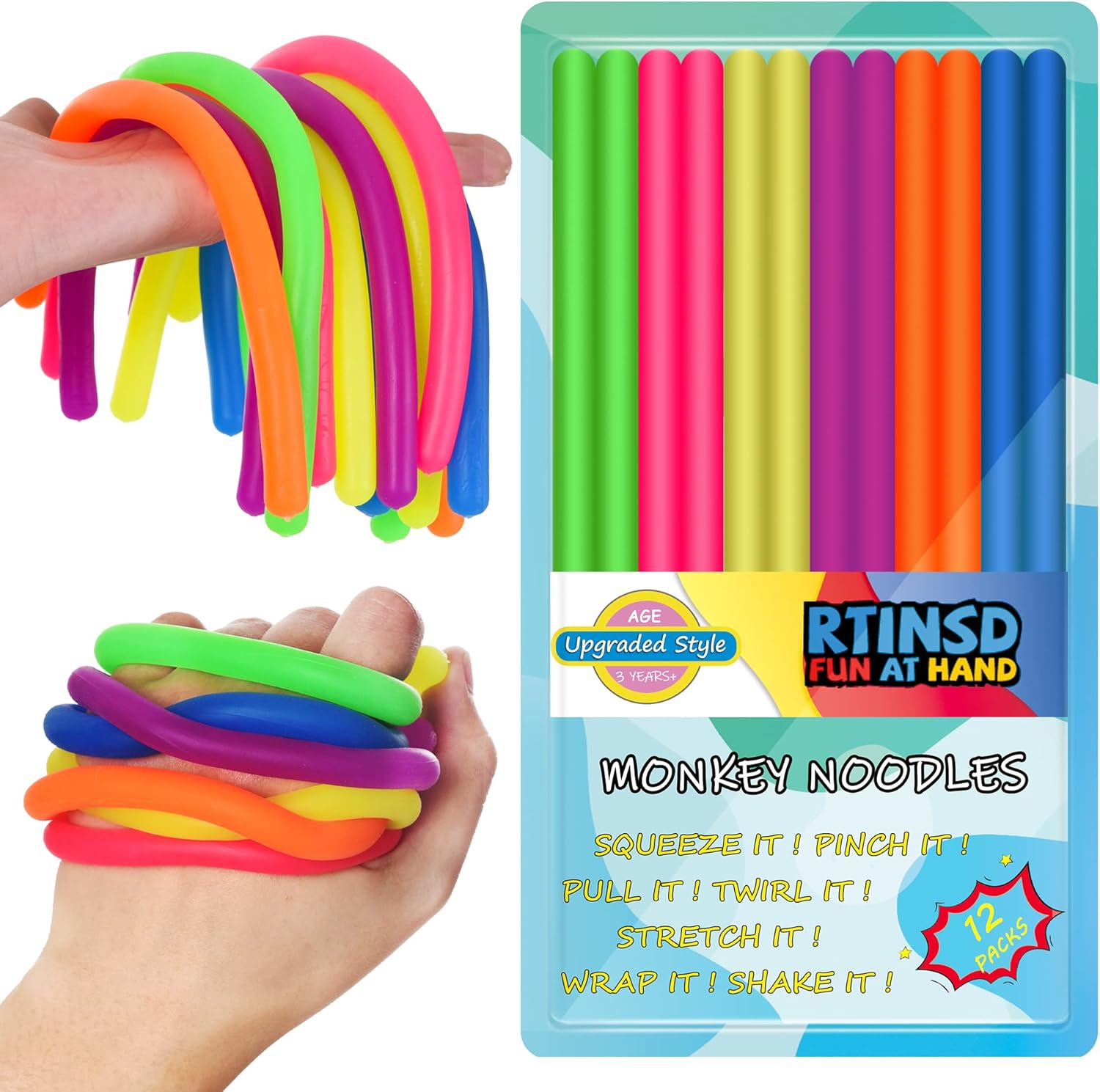 Buy 12 Pack Large Monkey Noodles Sensory Stretch Strings Fidget Toys