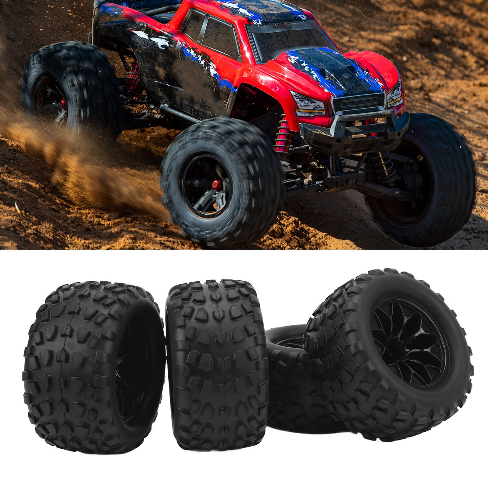 Roues et Pneus RC, Résistance à L'abrasion Haute Performance 4 Pièces 12 Mm Hex RC Voiture Pneus en Caoutchouc et Roues en Plastique pour 1/10 RC Camion pour Traxxas, pour Estampé, pour Rustler
