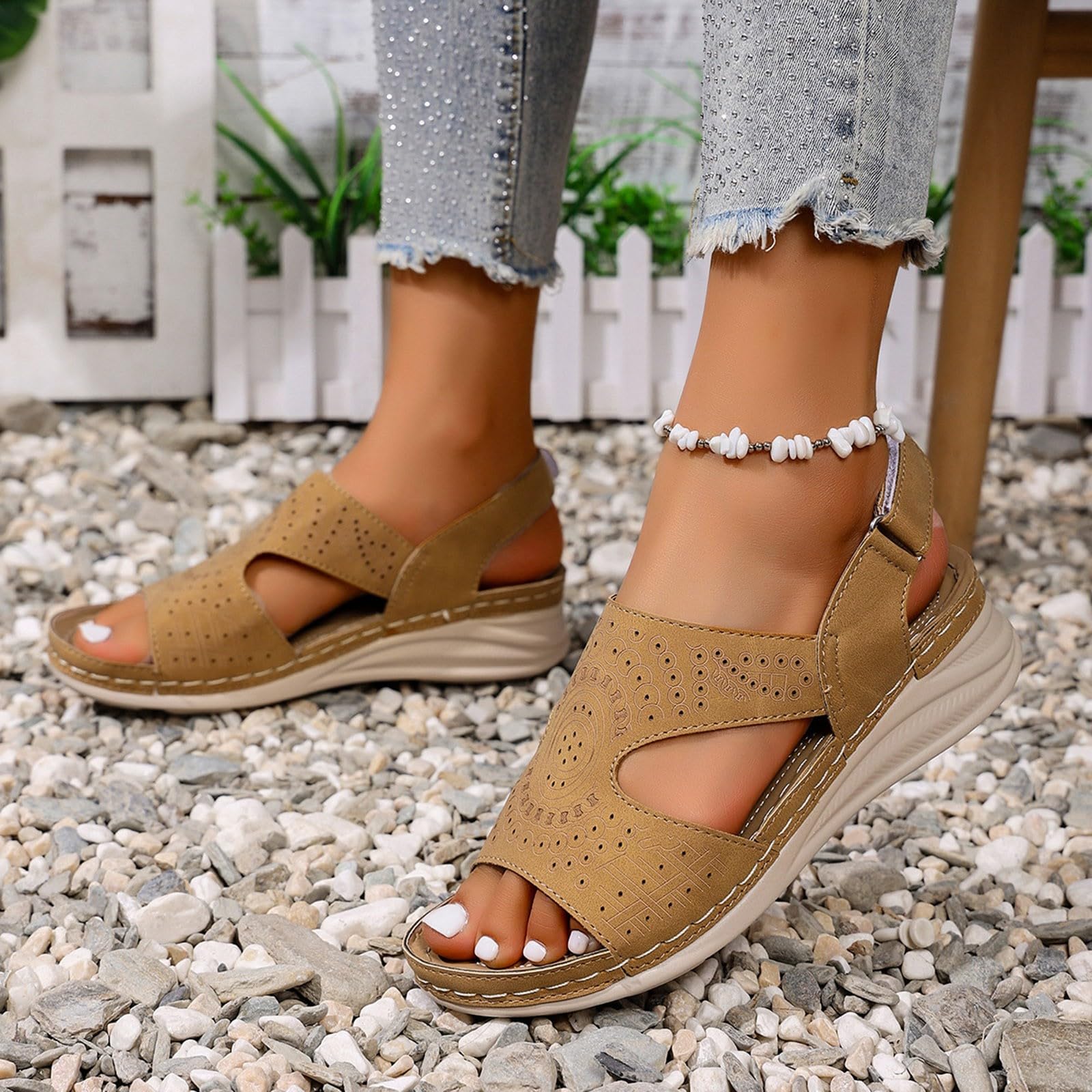 Sandali ortopedici da donna, con supporto per arco plantare, con zeppa e plantare in memory foam, suola spessa, fondo spesso, sandali estivi per presa e supporto per tutti i giorni all'aperto