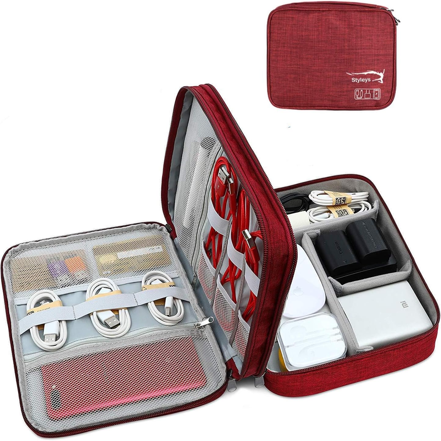 Styleys Electronics Organizer Gadget Bag Case Cable Organizer Bag for Travel Essentials, Tech Gifts, Cable Storage Bag as Travel Accessories for Phone, Cord, iPad (WineRed - S11029)