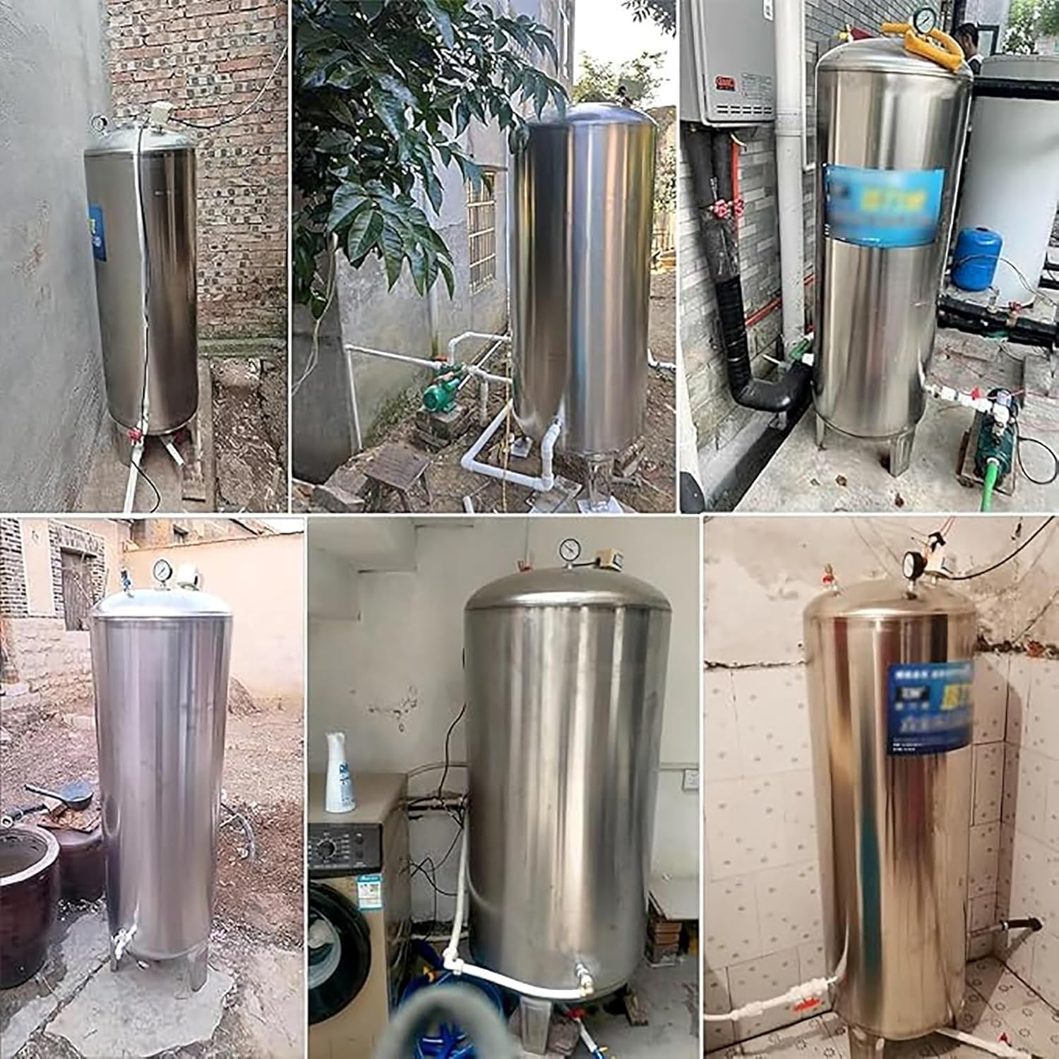 AviiSo Bidone Acqua Serbatoio a pressione per acqua di pozzo in acciaio inossidabile 300 250 200 160 100 60 litri, Contenitori per acqua autopressurizzati da giardino con kit completo(115x50cm/45.3x19