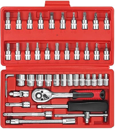 JAPZIYA 46 in 1 Screwdriver Drive Socket & Bit Set 1/4 Inch Socket Combination Set DIY Repair Tool Kit Wrench Set Multi Purpose Combination Tool Case Precision Socket Set //