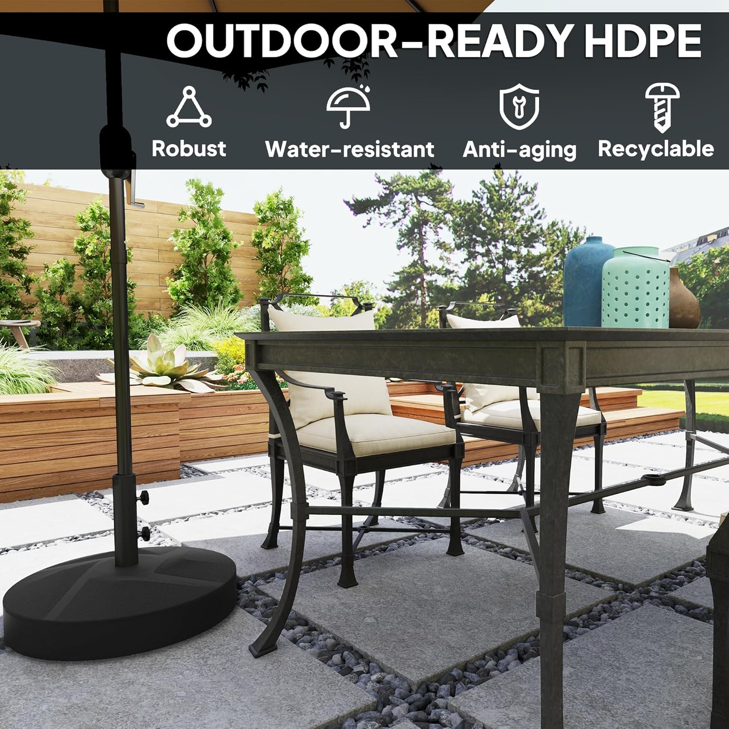 Outsunny Patio Umbrella Base Holder, Heavy Duty Outdoor Umbrella Stand Base, Filled Up to 66lbs with Stand or 55lbs with Water for Garden, Poolside, Black