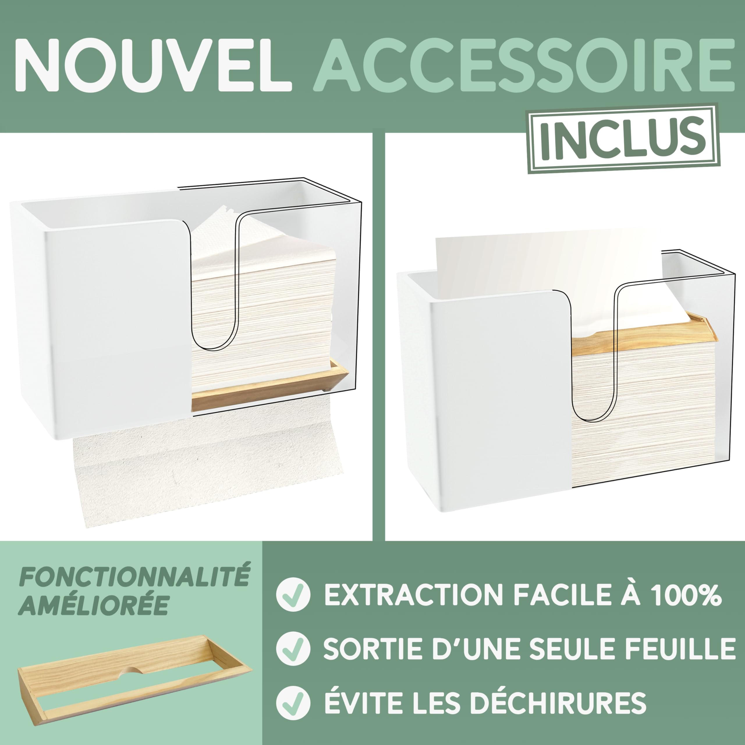 Nature Supplies | Distributeur Essuie Main Mural | Distributeur Papier Cuisine Et Salle De Bain | Devidoir Essuie Tout Mural | Porte Serviette De Table Feuille À Feuille, Pliés en V/C, Rechargeable