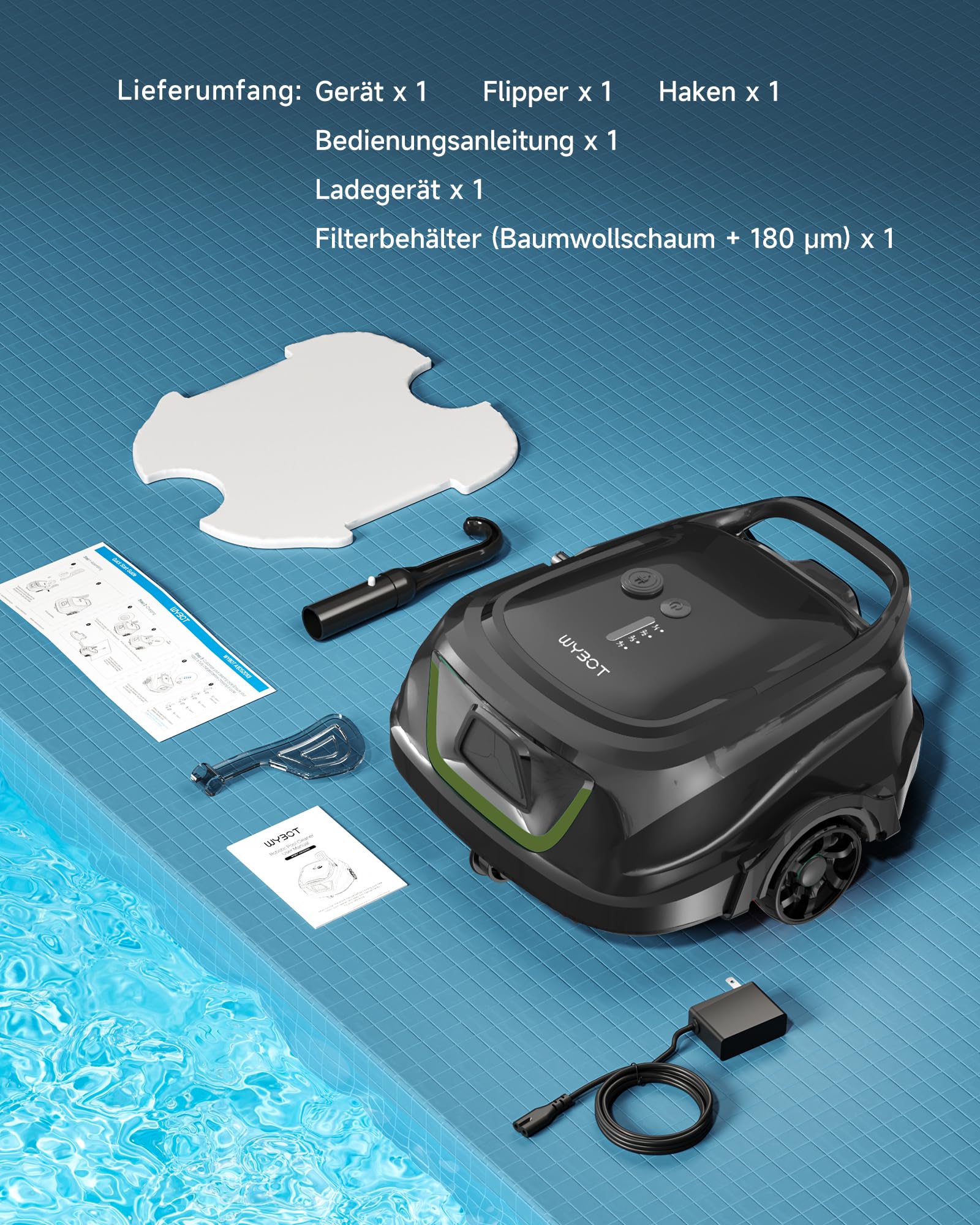 WYBOT A1p Poolroboter Akku mit Doppelfilter, 120 Min Laufzeit, Starker Kabelloser Poolroboter für Aufstellpool & Flache Pools, Entfernt Schmutz, Auto-Park，Olivgrün