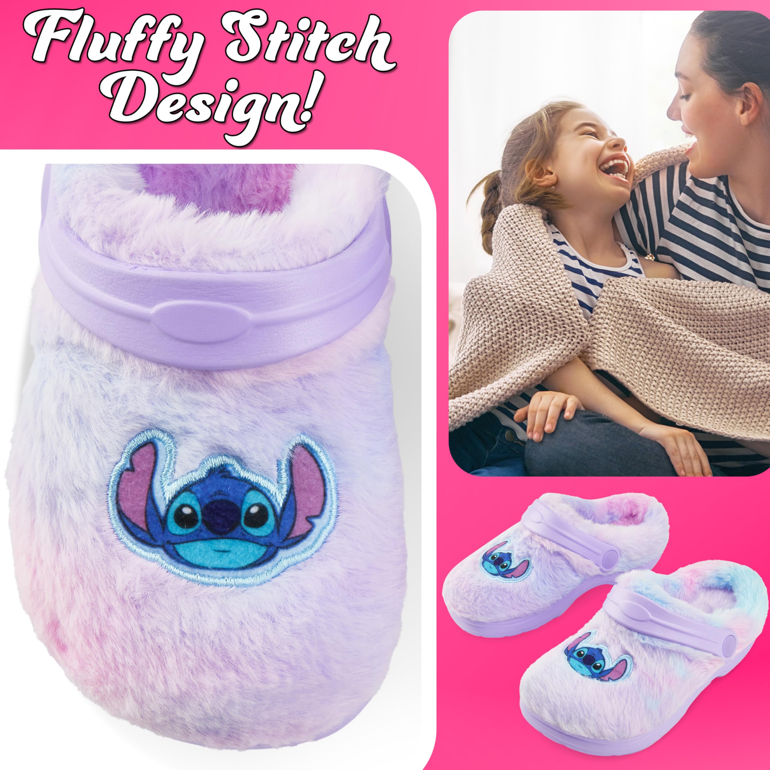 Disney Stitch Sabots Enfant Fille, EU 28-37, Chaussures de Jardin et Intérieur, Semelle Antidérapante en Fausse Fourrure (28 EU, Violet)