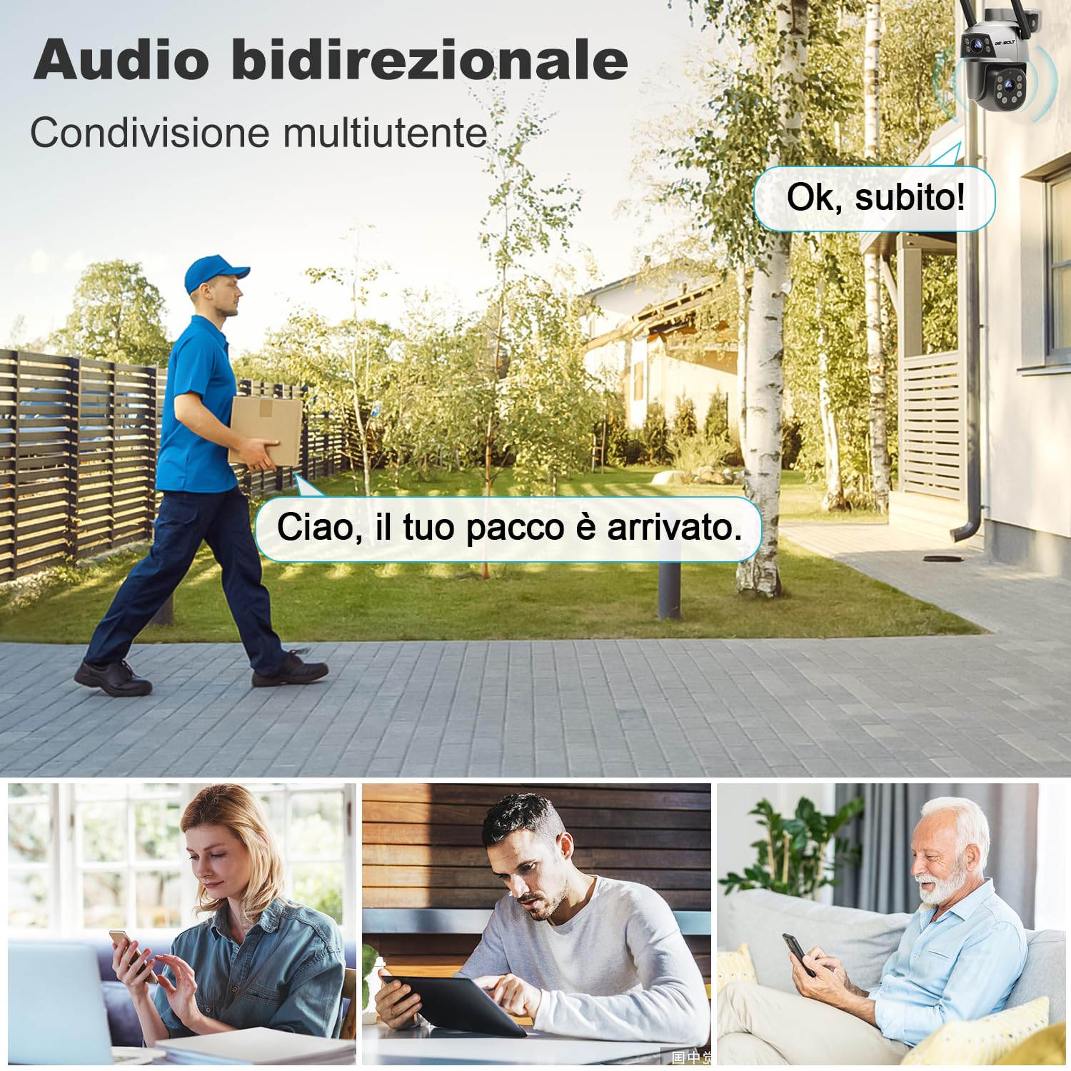 GENBOLT Telecamera Wi-Fi Esterno, Videocamera Sorveglianza a Doppia Lente | 2,4/5GHz, Rilevamento e Tracciamento di Persone, PTZ, Registrazione 24/7, Audio Bidirezionale, Visione Notturna a Colori,IP66