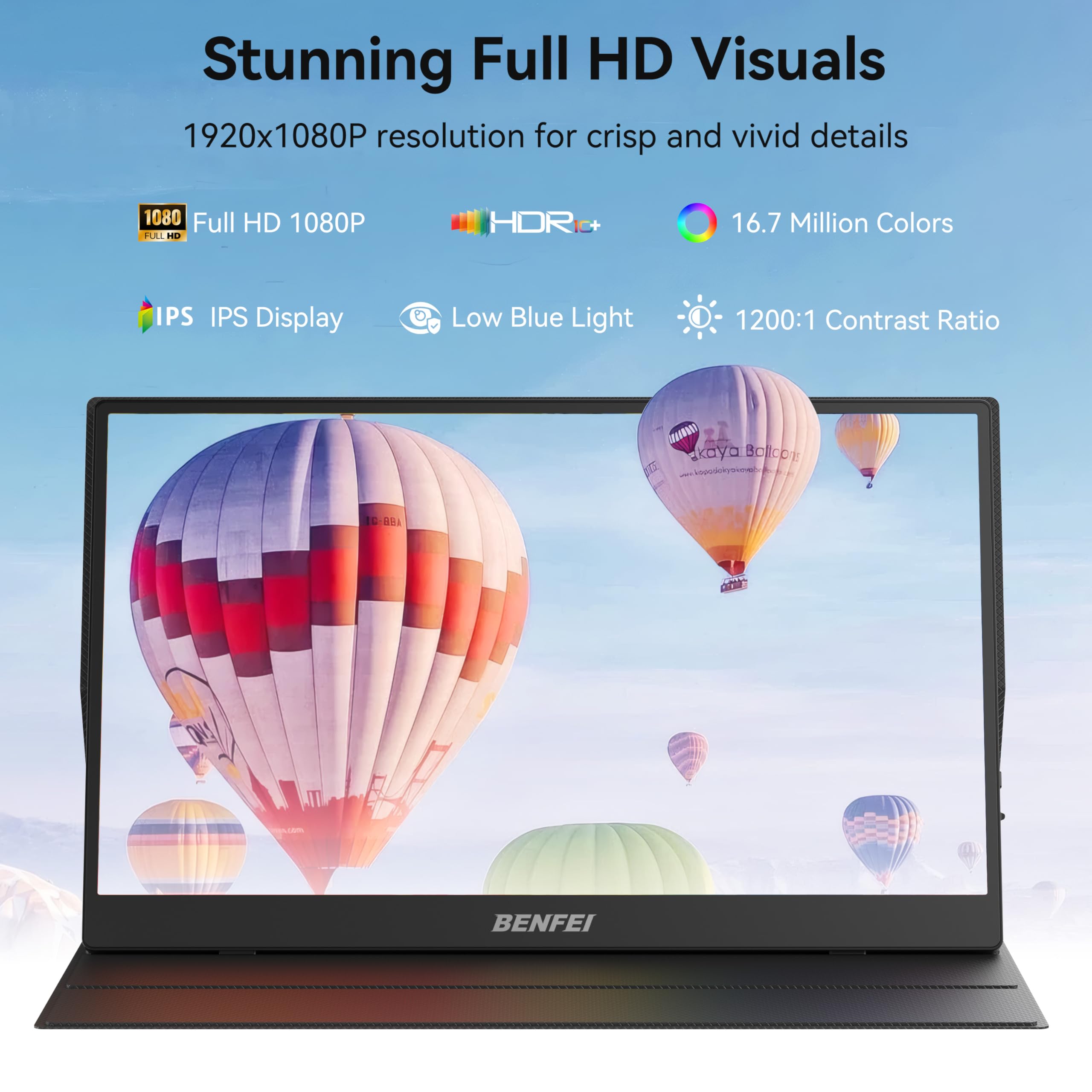 BENFEI Écran Portable 15,6'' Moniteur Gaming FHD 1080P IPS HDR, Ultra-Fin avec Pochette et Haut-parleurs, Plug&Play Via Display HDMI/USB-C pour PC/MacBook/Ordinateur Portable/PS5 4/Xbox/Switch/TV